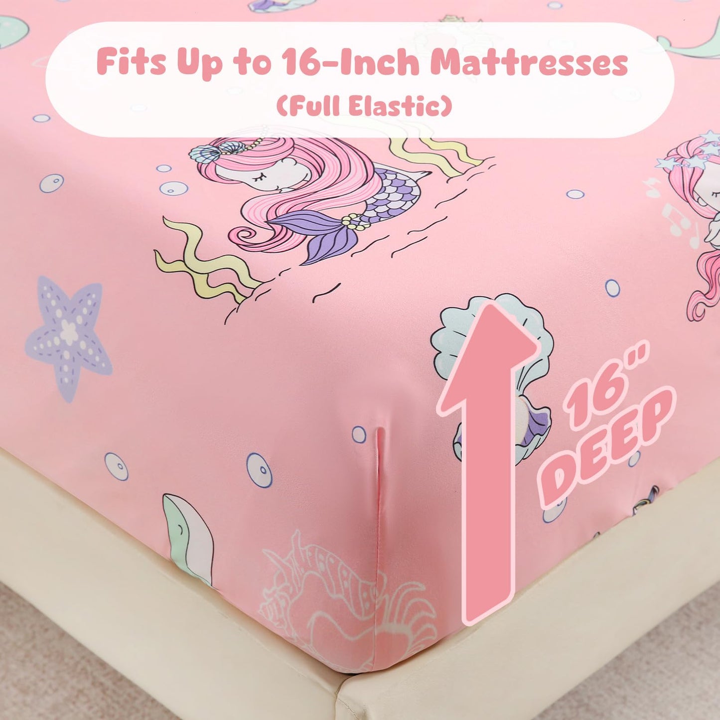 LONAVA Twin Sheet Set Kids - 3 Pieces Soft Microfiber Cartoon Style Bedsheets for Boys Girls Teens, Oeko TEX, Breathable Deep Pocket Sheets, (Mermaid)