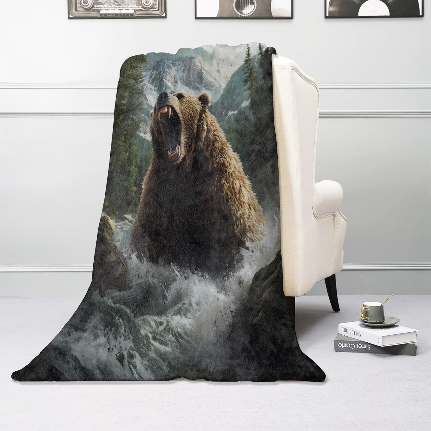 Kibue Roaring Bear Blanket, Soft & Warm Flannel Throw - Cozy Plush Lightweight Blankets for Travel, Decor, Bedroom, Office, Sofa for Adults Kids - Ideal for All Seasons 60"×50"