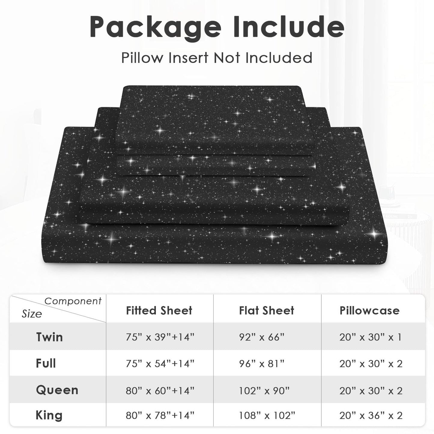 Pamnest Twin Size Bed Sheet Sets, Space Starry Deep Soft Microfiber 3 Pcs Bedding Sets for Kids and Adults Bedroom Bed Decor, Black Star Sky Flat, Fitted Sheet and Pillowcases
