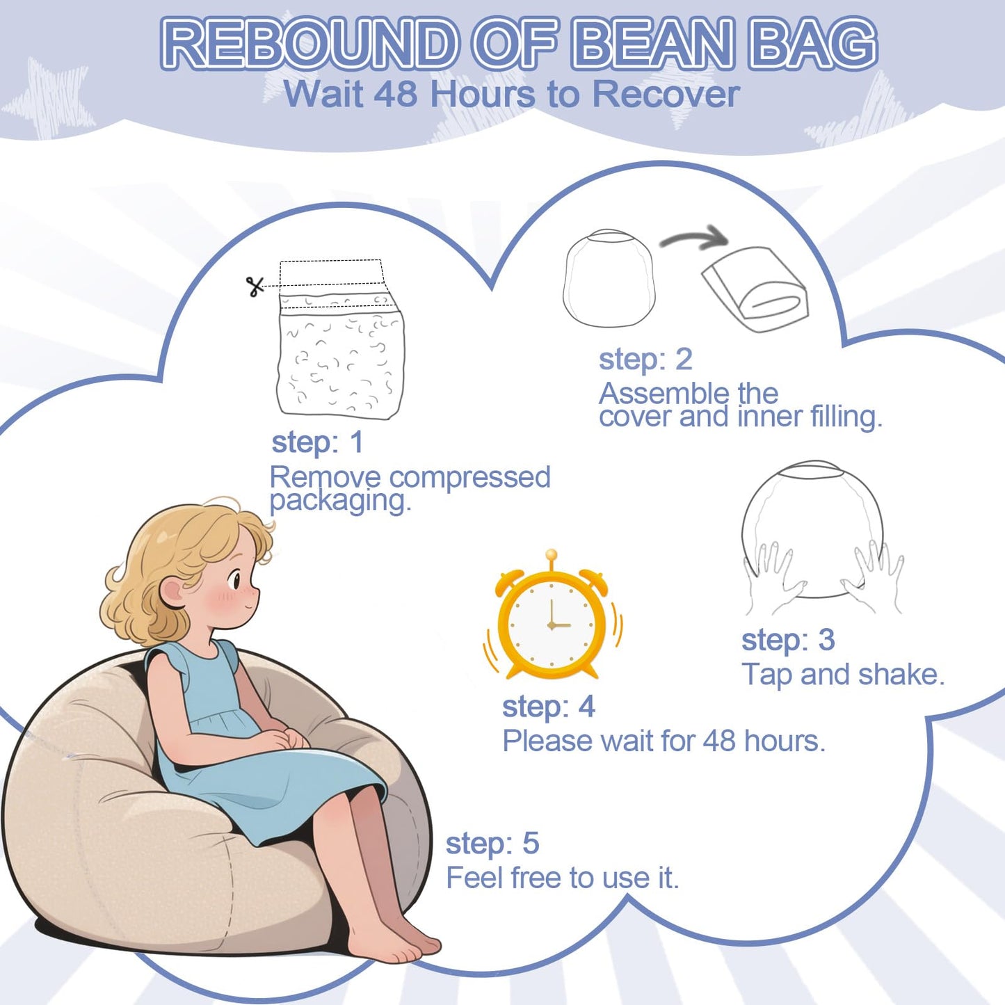 COMAX Bean Bag Chair for Kids, Kid Beanbag Chair Cute, Cotton Canvas Lazy Chair with Shredded Foam Filling, Stuffed Floor Sofa Couch for Boys and Girls, Grey Stars