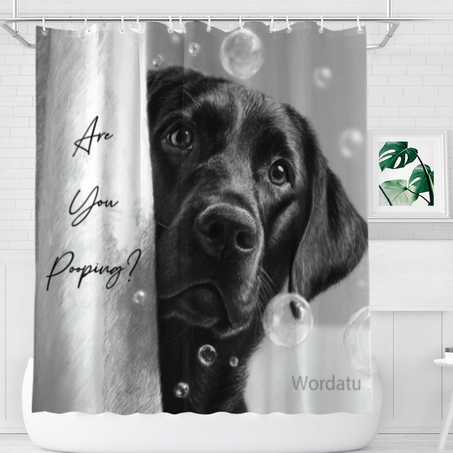 Wordatu Funny Black Labrador Dog Bathroom Shower Curtain 72x72 Inch Animal Pets Puppy Kids Cute Black White Interesting Polyester Waterproof Decor 12 Hooks