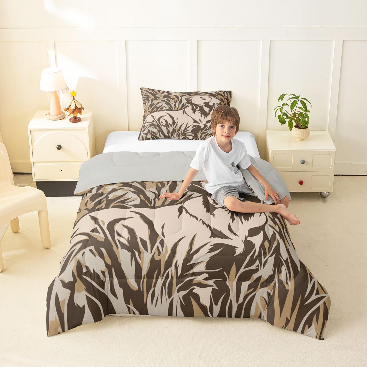 jejeloiu Dog Comforter Set All Season Farmhouse Theme Bedding Set with 1 Pillow Cases Dog Hunter Microfiber Kids Toddler Bedclothes Bedroom Decor Duvet Quilt Breathable Soft Lightweight