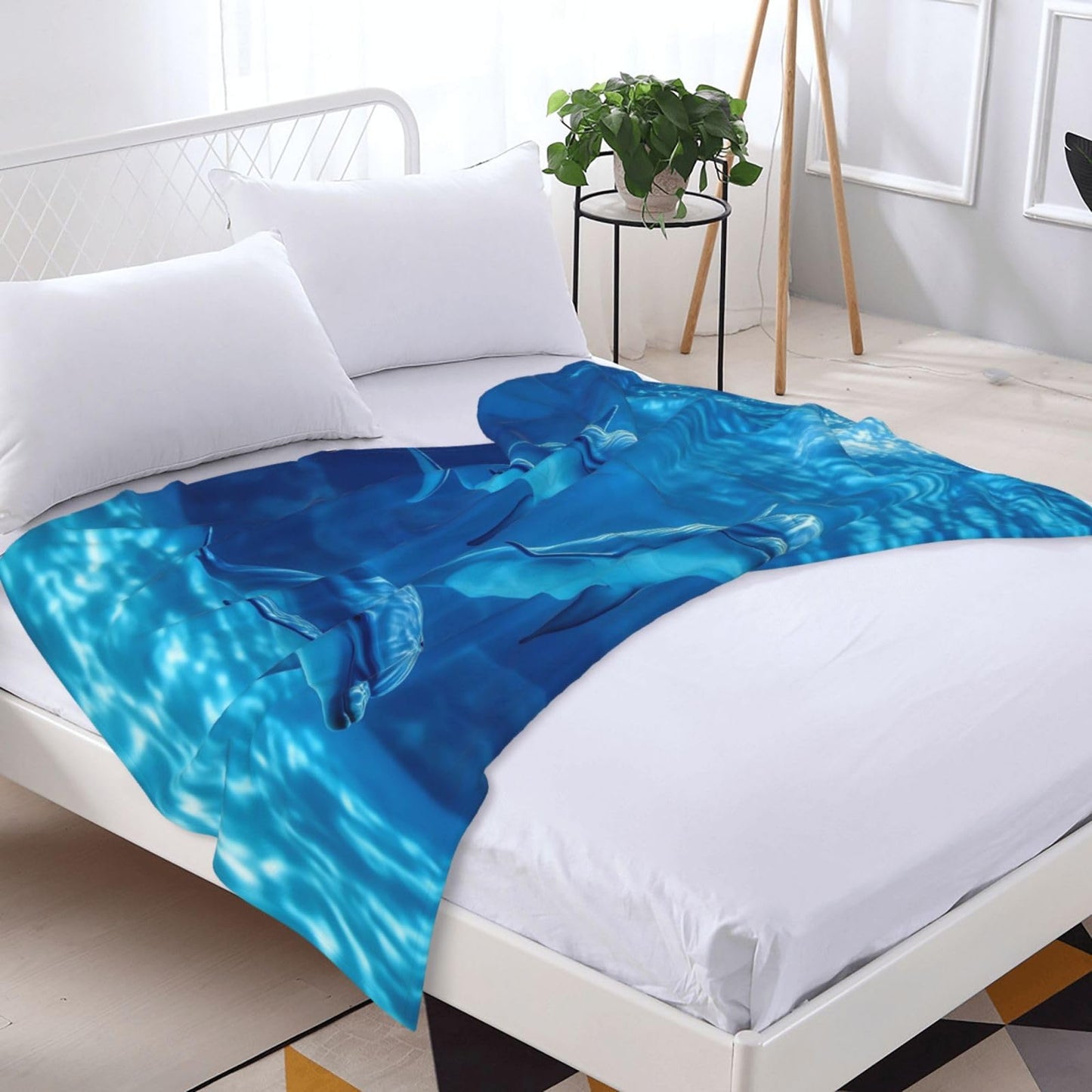 Nautical Ocean Dolphin Blanket Gifts for Women Dolphin Lovers, Ocean Animal Dolphin Themed Throw Blankets, Soft Cozy Lightweight Plush Throws for Living Room Sofa Couch Home Decor 50x60in