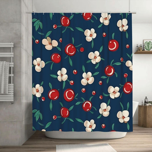 HSYOYO Blue Flower Cherry Shower Curtains for Bathroom Waterproof Shower Curtain Set with 12 Plastic Hooks Washable Bathroom Curtain Modern Bathroom Decor 72" W x 72" L