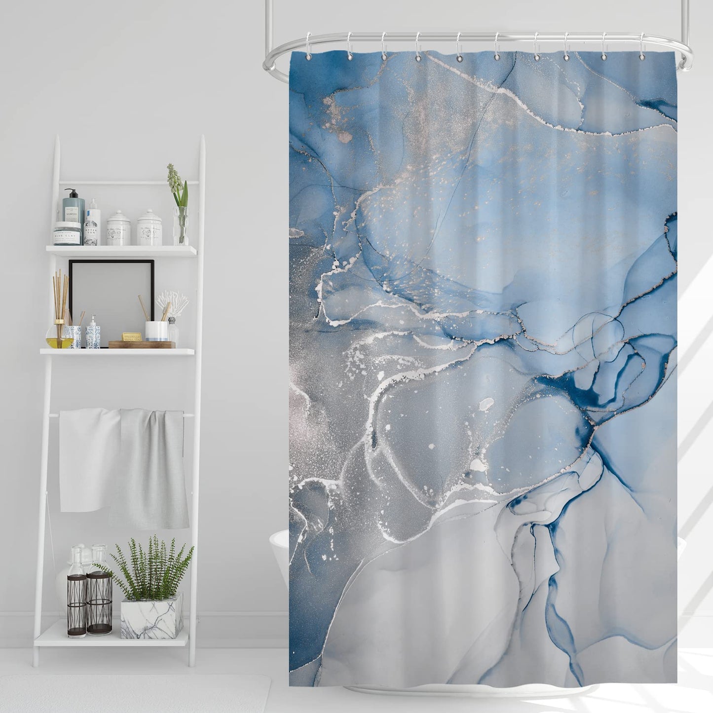 AWERT Blue Marble Shower Curtain for Bathroom Modern Blue White Marble Ink Shower Curtain with Hooks Washable Bathroom Accessories Bathtub Decor 48x72inch