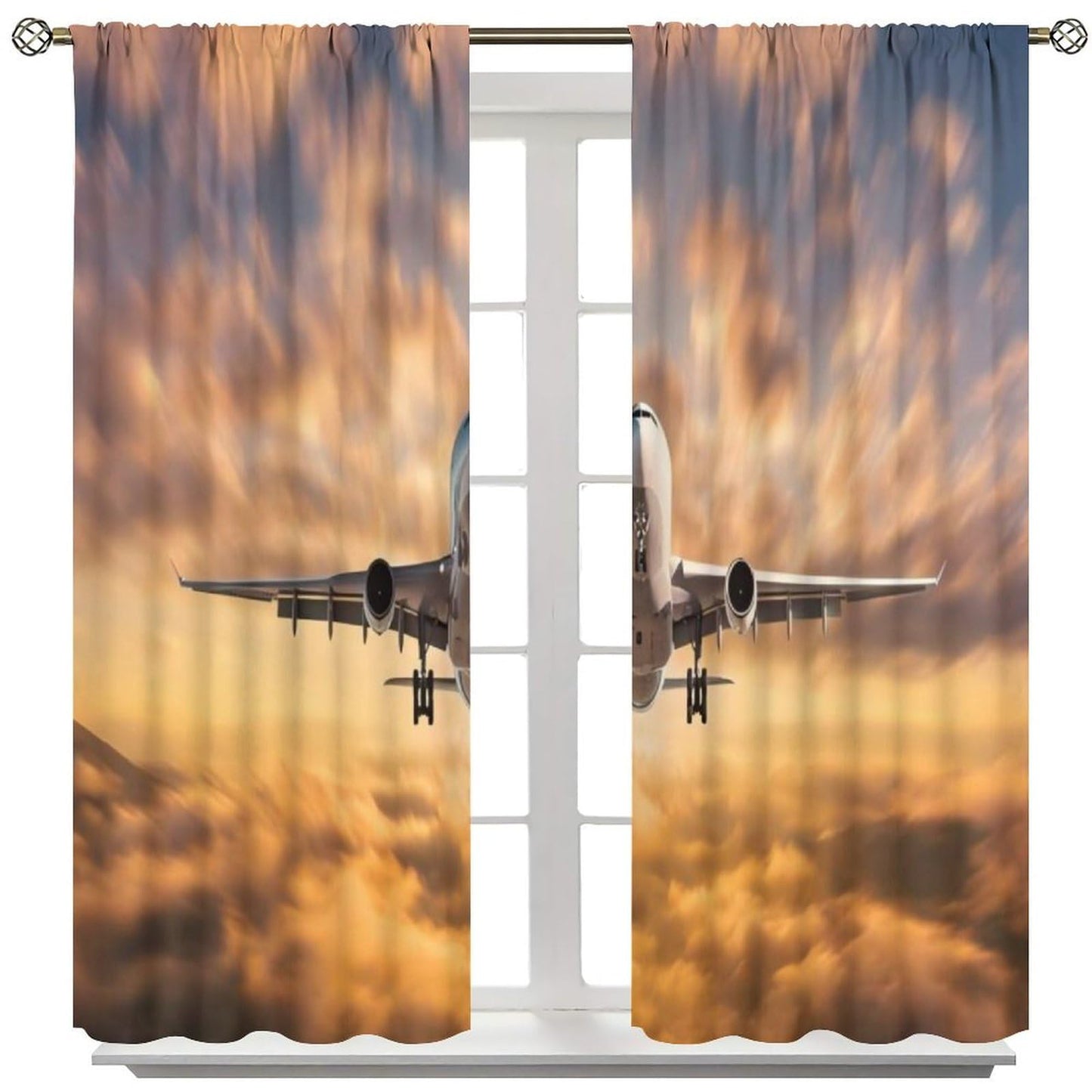 Old Airplane Curtains Retro Military Combat Aircraft Print Picture Rod Pocket Window Treatments for Kids Boys Living Room Kitchen Bedroom 2 Panel Set 41" x 45" （No Blackout）