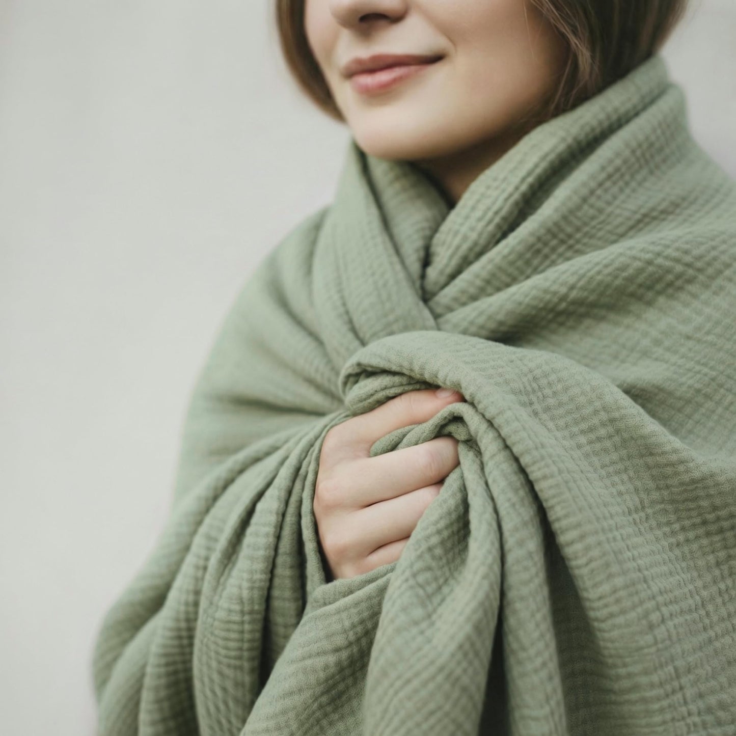 Mellow Buff 4-Layer Muslin Cotton Throw Blanket (50 x 60 inches) – Ultra Soft Breathable Gauze Throw, Lightweight All-Season Couch & Sofa Blanket, Cozy Neutral Home Decor, Machine Washable – Green