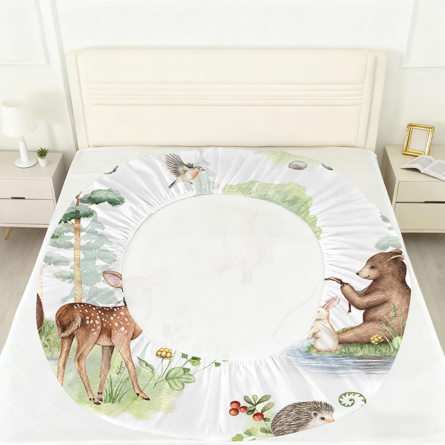 VTKON Wildlife Fitted Sheet Set Twin Size for Kids Light Green Sheet Set for Boys Girls Bedroom Animal Sheet Soft Microfiber 3-Piece Sheet Set 1 Fitted Sheet+1 Flat Sheet+1 Pillowcase Bedding Set