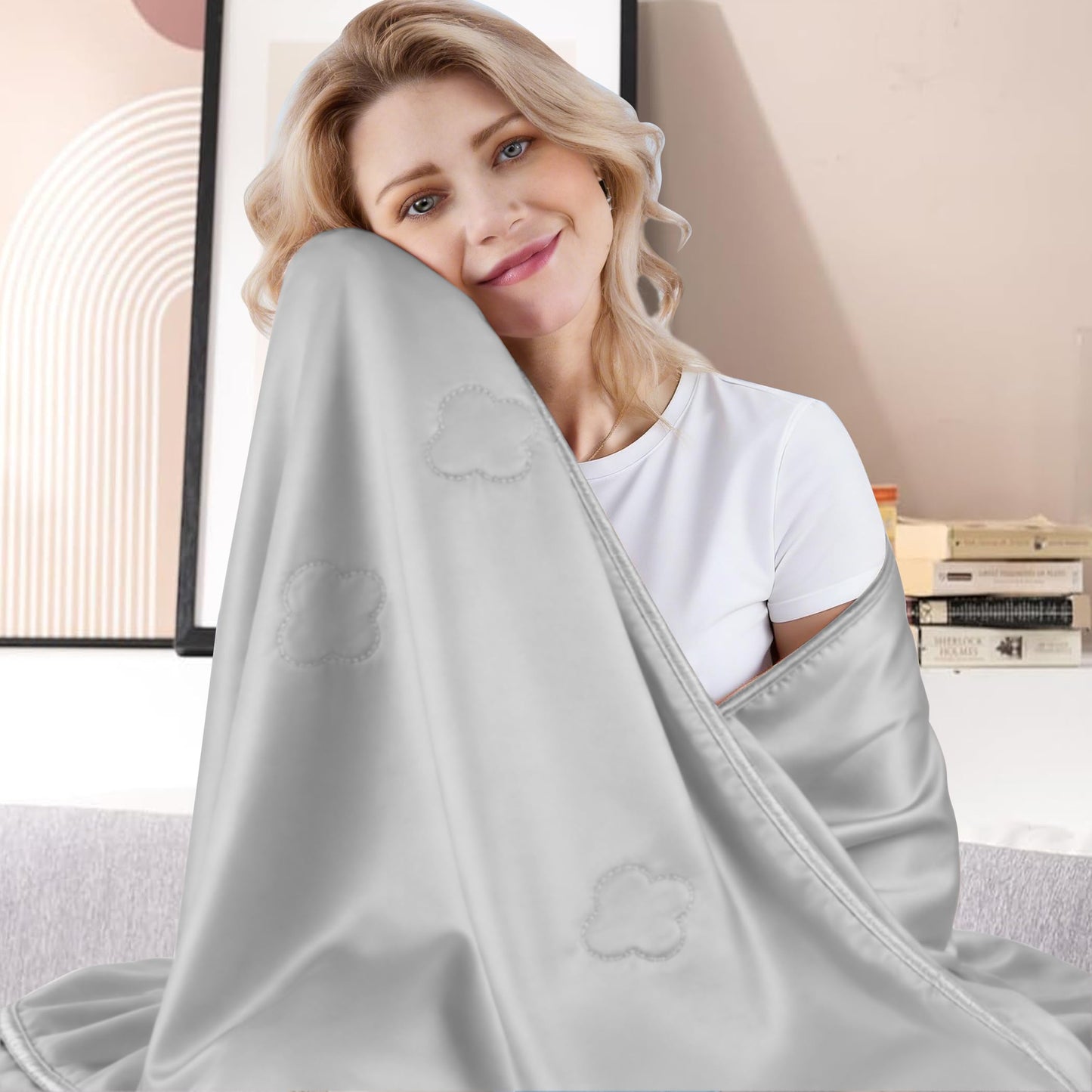 Lightweight Summer Blanket for Hot Sleepers, Throw(50" x 70") Double-Sided Keep Body Cool,Silky Soft Fabric, Highly Breathable Thin Blanket for Warm Nights & Daily Use