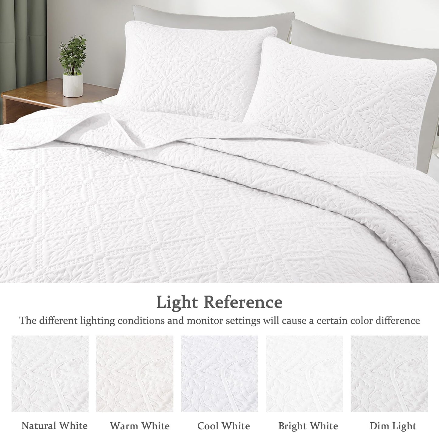 Exclusivo Mezcla King Quilt Bedding Set, Lightweight Soft Bedspreads Coverlets with 2 Pillow Shams, Modern White Oversized Quilts King Size for All Seasons