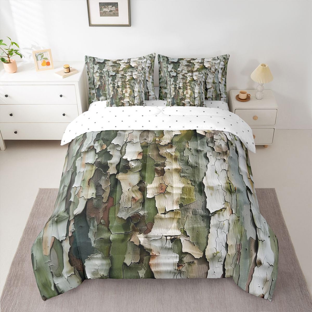 Feelyou Tree Branches Comforter Set with Sheets 7 Piece Queen Size Tree Leaf Bedding Set for Kids Boys Girls Botanical Bed in a Bag Nature Theme Room Decor Soft Microfiber