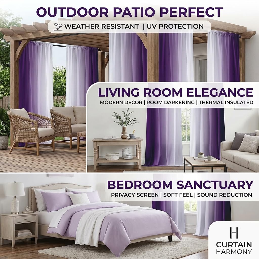 XFLINGBAO Purple Curtains 84 Inch Length for Living Room 2 Panel Set Purple and Grey White Window Treatment Curtains Lavender Ombre Gradient Light Filtering Curtains Modern Abstract Drapes