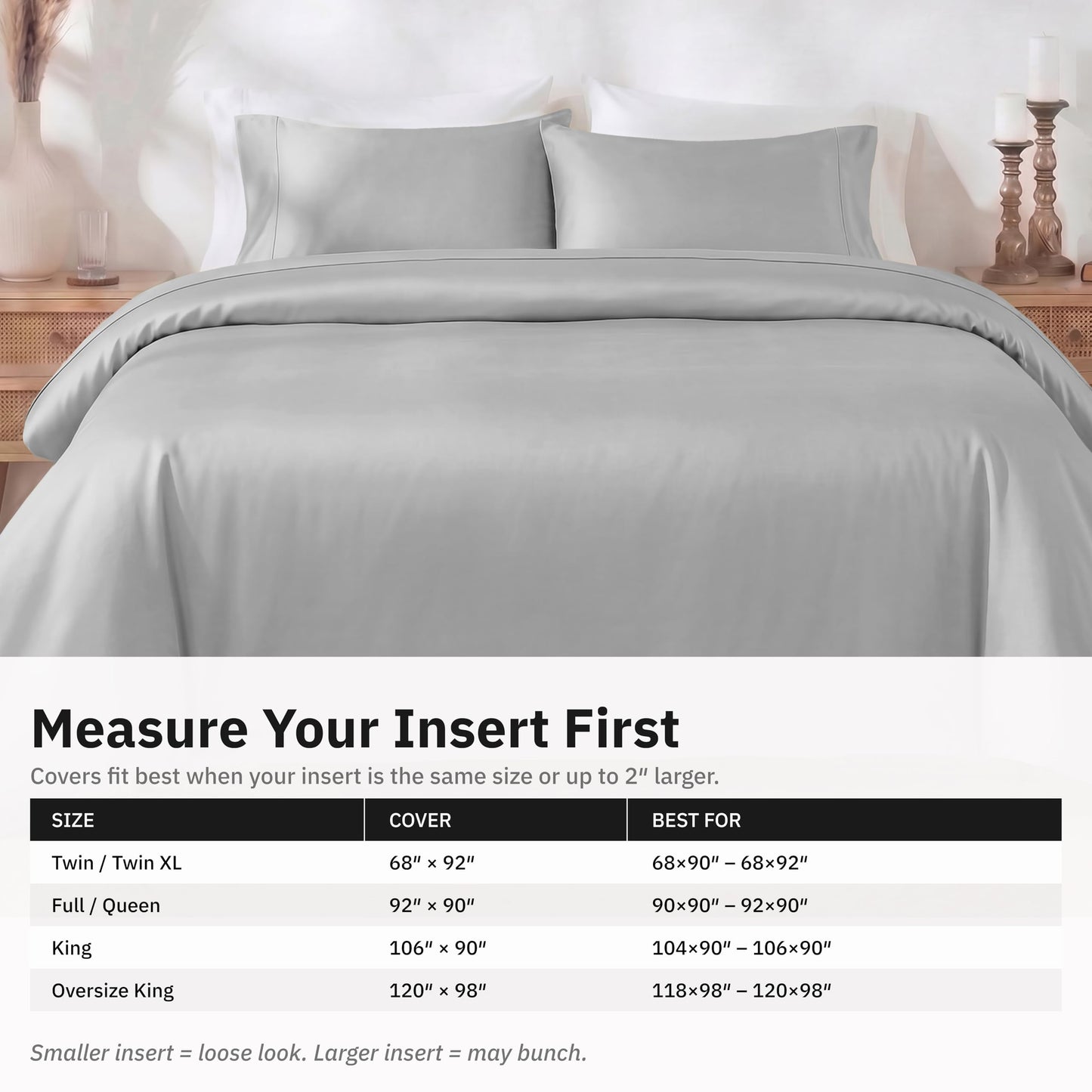 California Design Den 2-Piece Twin Size Duvet Cover Set - 400 Thread Count, 100% Cotton Sateen, Soft Twin Duvet Cover Set, Button Closures, Corner Ties, Durable Bedding - Light Grey