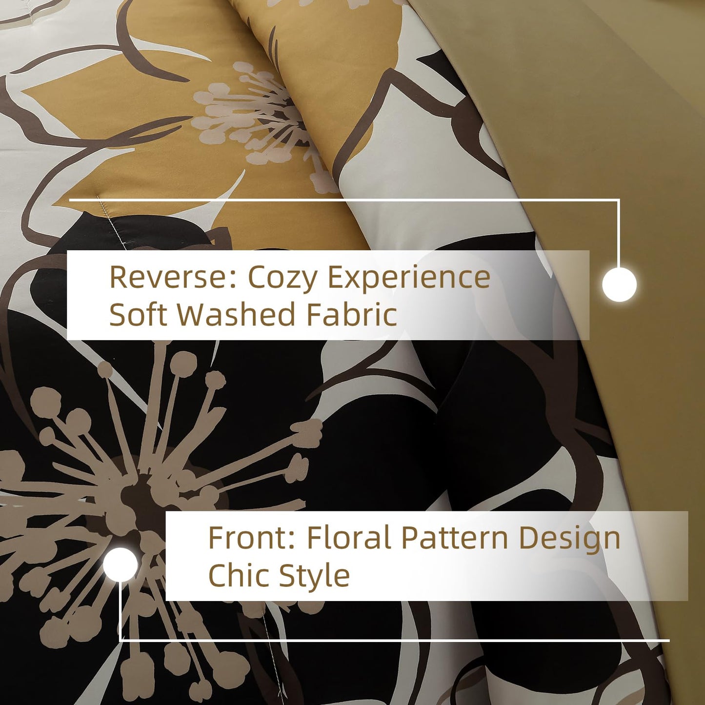 Anibedding 7 Pieces Floral Comforter Set Queen Size, Brown Black Flower Bedding Set Botanical Bed in a Bag Soft Microfiber Comforter Set with Sheets for All Season
