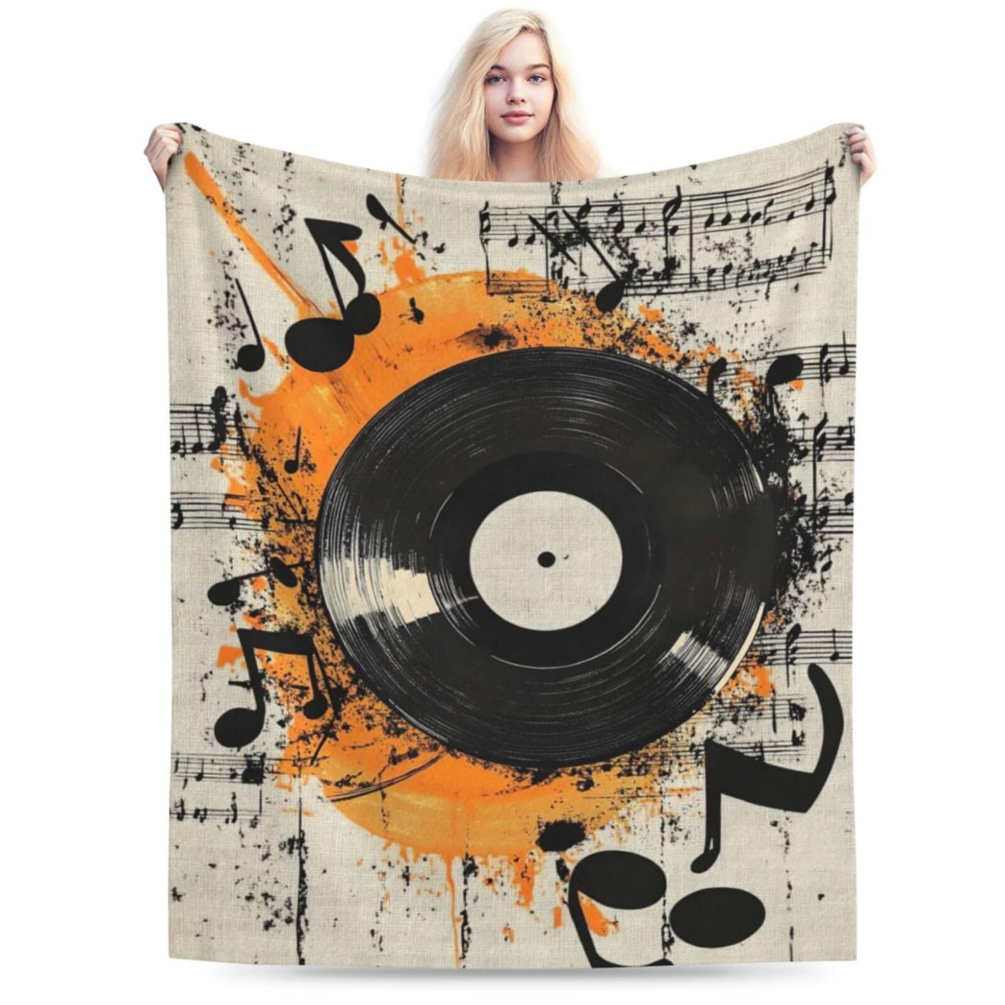 Record Music Throw Blanket Phonograph Blankets Disk Fleece Plush Super Soft Cozy Warm Lightweight Musical Instrument Decor Gifts for Boys Girls Kids Adults Men Women 40" x 50"