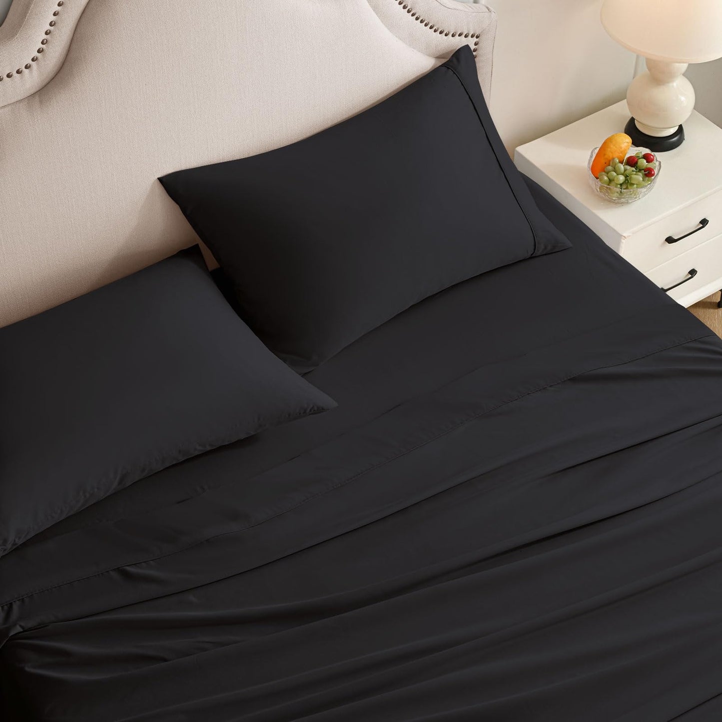 Swiftify Twin Sheets Set, 3 Pieces Hotel Luxury Soft Microfiber Bed Sheets Set, Up to 16" Deep Pockets, Oeko-Tex Sheets with Elastic, Breathable, Wrinkle Free(Black,Twin)