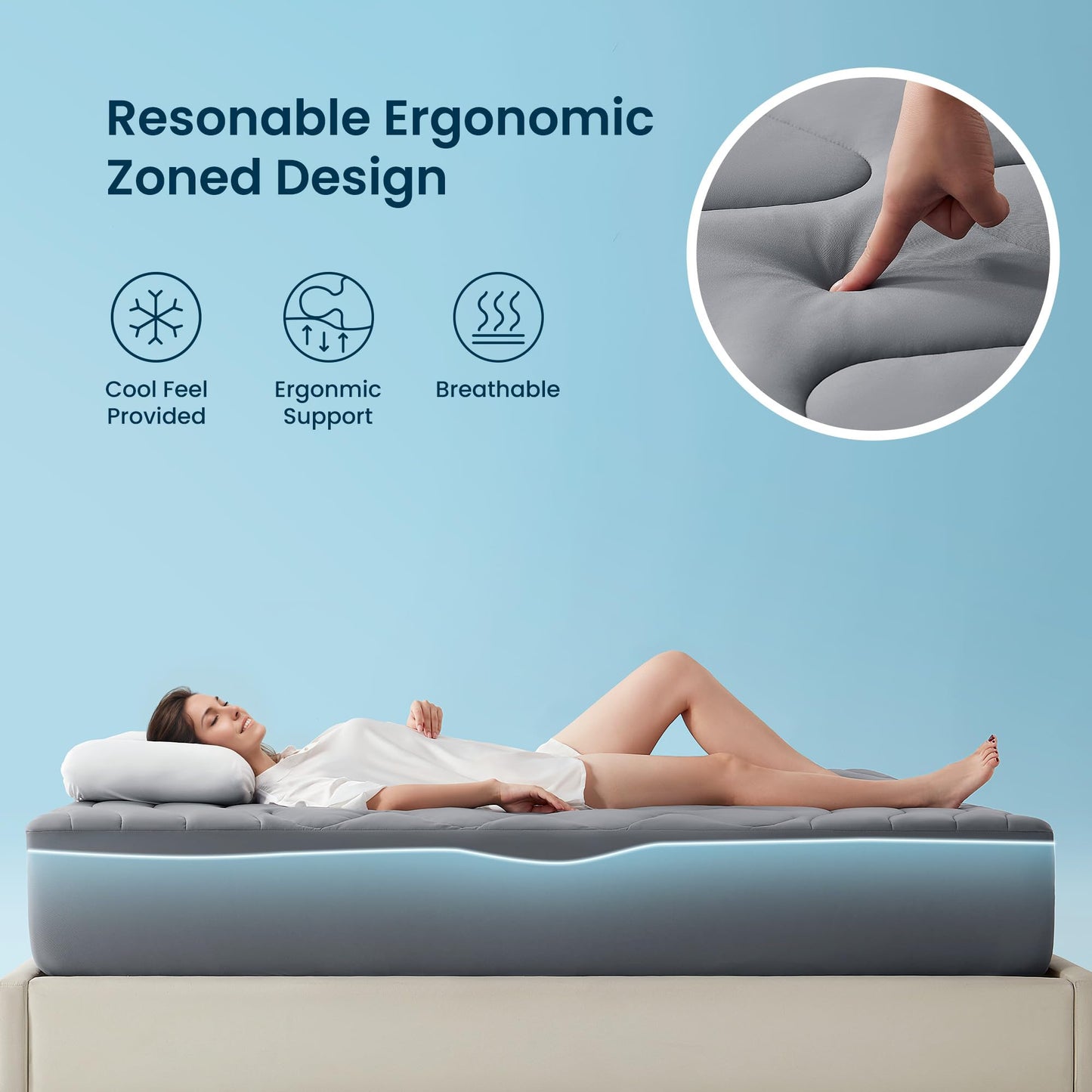 Sleep Zone Cooling Mattress Pad Twin, Support Mattress Topper, Breathable and Soft Mattress Protector, Deep Pocket Bed Cover, Machine Washable (Dark Grey, Twin)