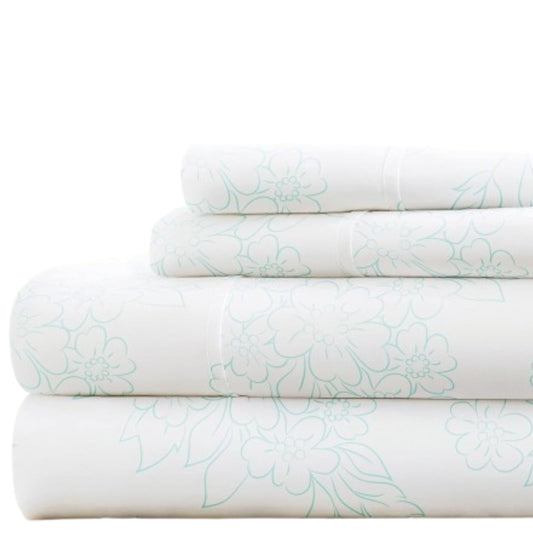 Simply Soft 4 Piece Sheet Set Vines Patterned, Full, Aqua (SS-4PC-VINE-FULL-AQ)