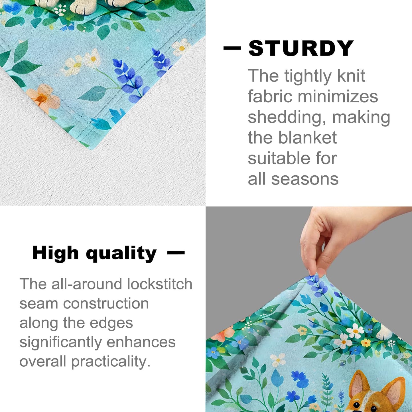 cromcu Dog Blanket for Dog Lovers and Kids Adults, Adorable Floral Puppy Flannel Blankets, Cute Pet Gifts, Blue Soft Warm Cozy Throws for Sofa Couch Bed Living Room Bedroom Home Decor 60" x 50"