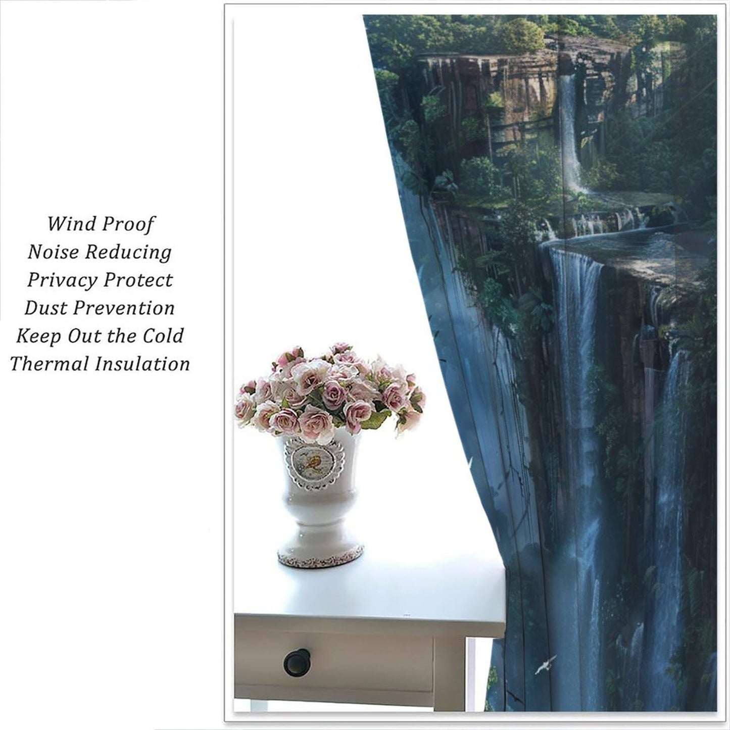 TOWINSFB Classic Waterfall Landscape Blackout Curtains, Forest Mountain Jungle Bird Home Decor Rod Pocket Window Drapes for Living Room Bedroom - 42" W x 63" L