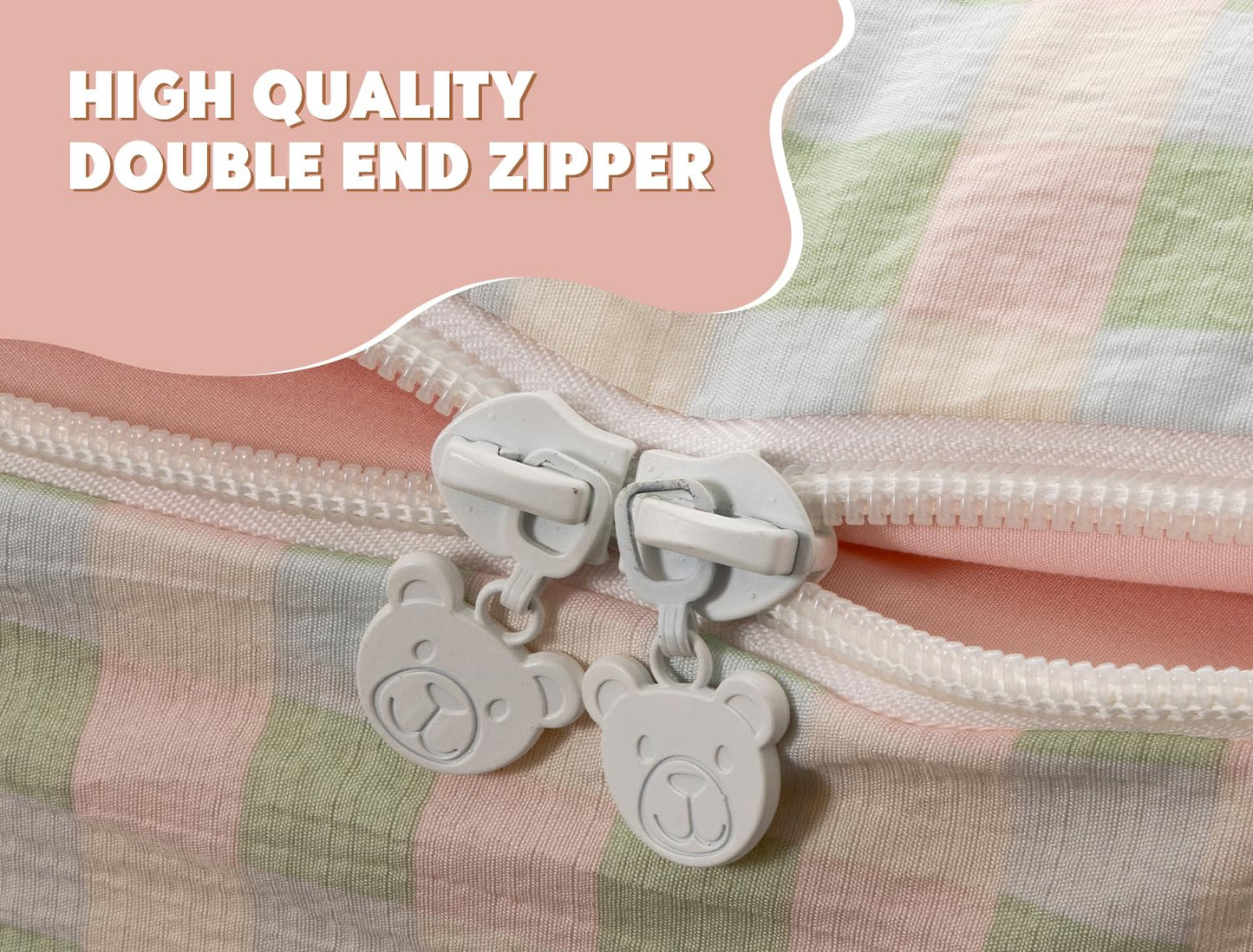 Meeting Story 3pcs Zipper Bedding Twin Kids Pink Bow Checked Plaid Comforter Set for Girls(Pinkgreen,Twin)
