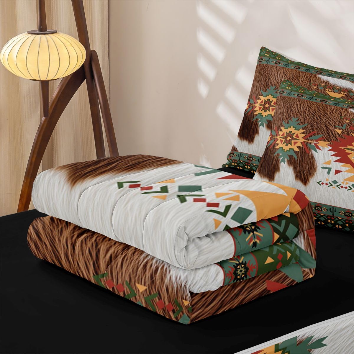 Feelyou Southwestern Zipper Bedding Twin Geometric Zipper Bedding Sets for Kids Boys Girls Tribal Comforter Set with Fitted Sheet and Pillowcases