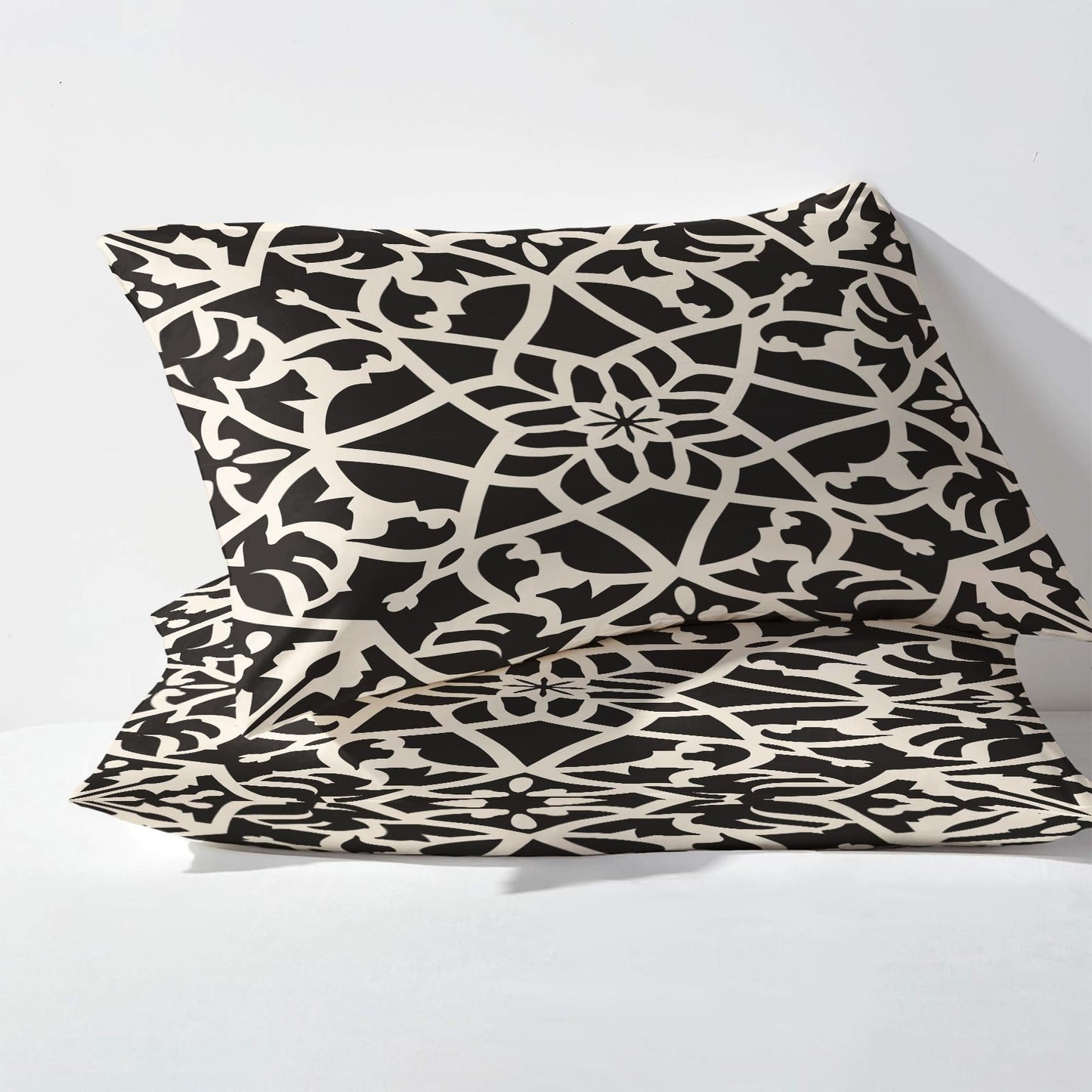 NOGAWA Abstract Black and White Sheets Queen, Vintage Ethnic Bed Sheets, Deep Pocket & Soft Microfiber Bedding Sheets & Pillowcases 4 Piece - Fitted Sheet & Flat Sheet & 2 Pillow Cases