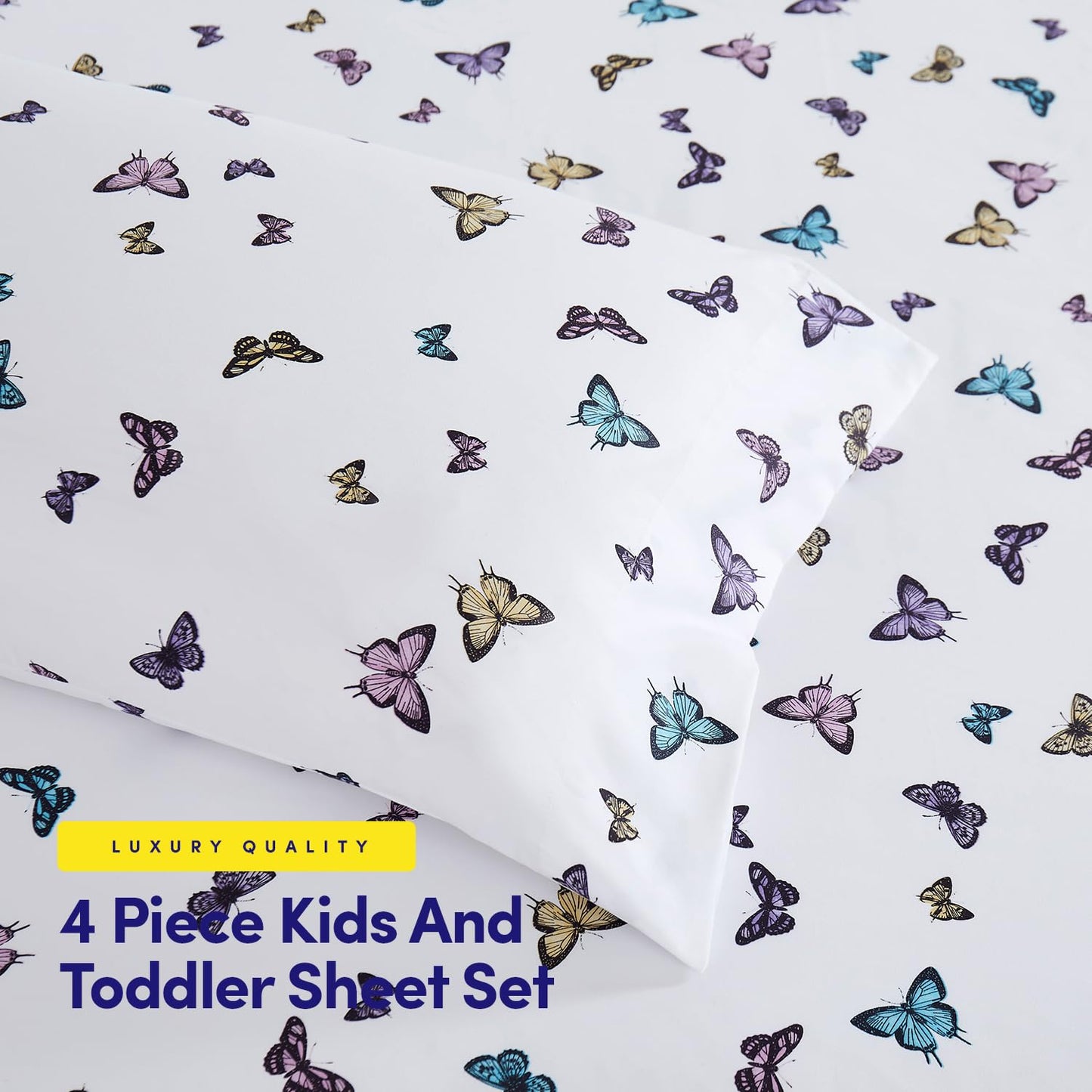 1500 Supreme Kids Bed Sheet Collection - Fun Colorful and Comfortable Boys and Girls Toddler Sheet Sets - Deep Pocket Wrinkle Free Soft and Cozy Bedding - Twin, Butterflies