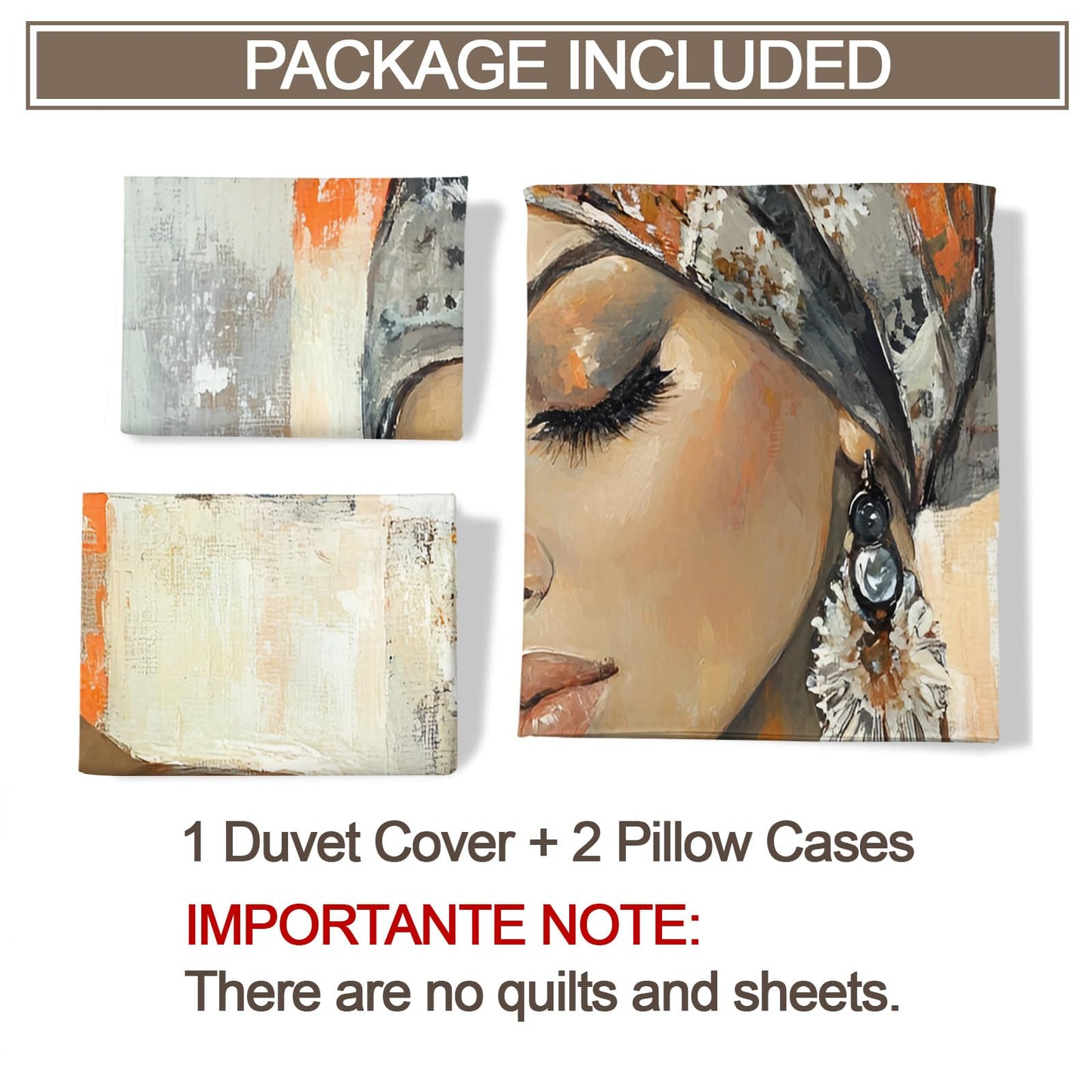 PAISUOQ African Woman Bedding, Black Girl Comforters Queen Size, Orange Grunge Style Duvet Cover with 2 Pillowcases, 3 Pieces with Zipper & Ties, Home Decor & Gifts