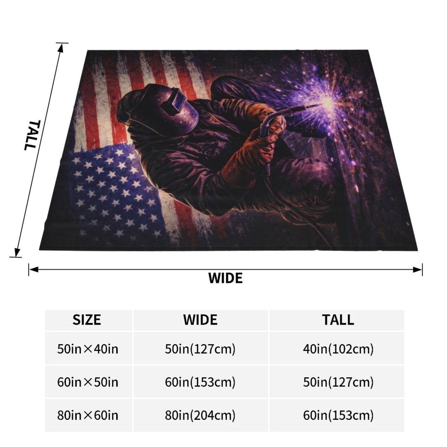 Welder American Flag Blanket, Gifts for Women, Worker Welding Soft Lightweight Throw Blankets for Kids Girls, Travel Bed Living Room Decor, 50x60in