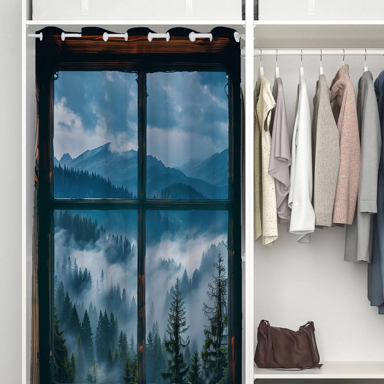 Chaohuan Misty Forest Landscape Door Curtain for Doorway, Wooden Forest Mountain Rustic Room Divider Curtain for Kids Boys Girls Teens Bedroom Living Room 1 Panel 34" W X 80" L