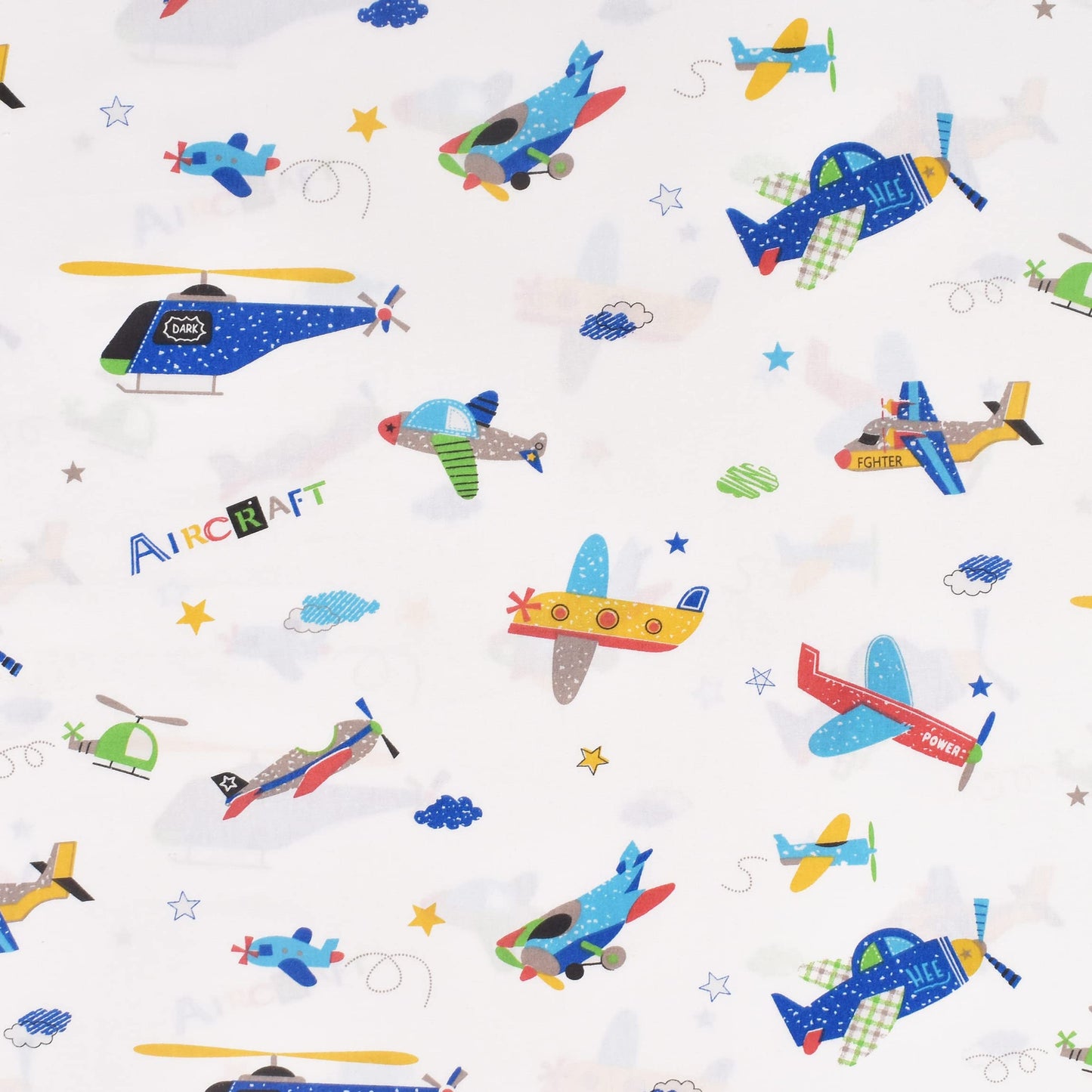 J-pinno Plane Airplane Aircraft Helicopter Cartoon Twin Sheet Set Bedroom Decoration Gift 100% Cotton Flat Sheet + Fitted Sheet + Pillowcase Bedding Set for Unisex Boys Girls (Airplane, Twin)