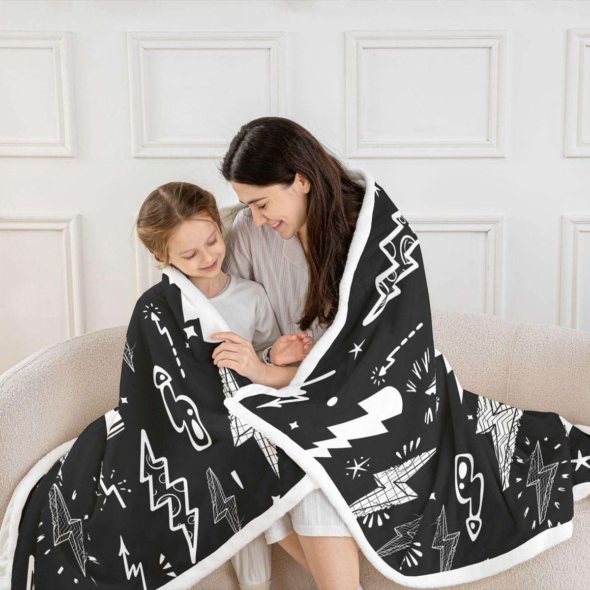 Homewish Lightning Throw Blanket Hand Drawn Doodle Lightning Bolt Bed Throws for Kids Boys Thunderbolts Flannel Fleece Blanket for Couch Sofa Lightweight Fuzzy Blanket, Baby Size (30 x 40 Inches)