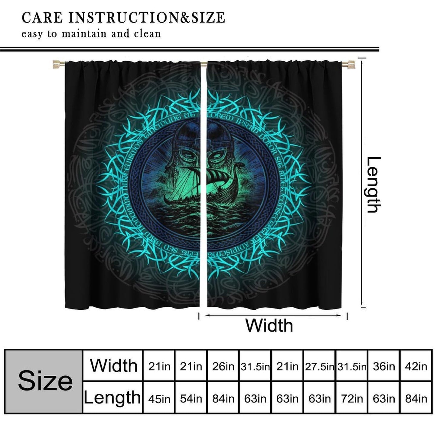 Norse Viking Theme Curtains, Abstract Ancient Vikings Pirate Boat Mystical Nautical Symbol Rod Pocket Window Drapes, for Bedroom Living Room 42" W X 45" L (Decorative)