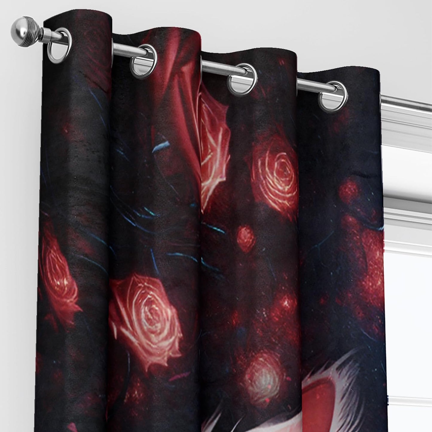 AILONEN Kids Bedding Black Red Cat Window Curtains for Girls,Boys Room Decor,Cat Lover's Animal Theme Design Curtains Drapes,Red Rose Window Treatments Drapes, 38" W x 45" H 2 Panels
