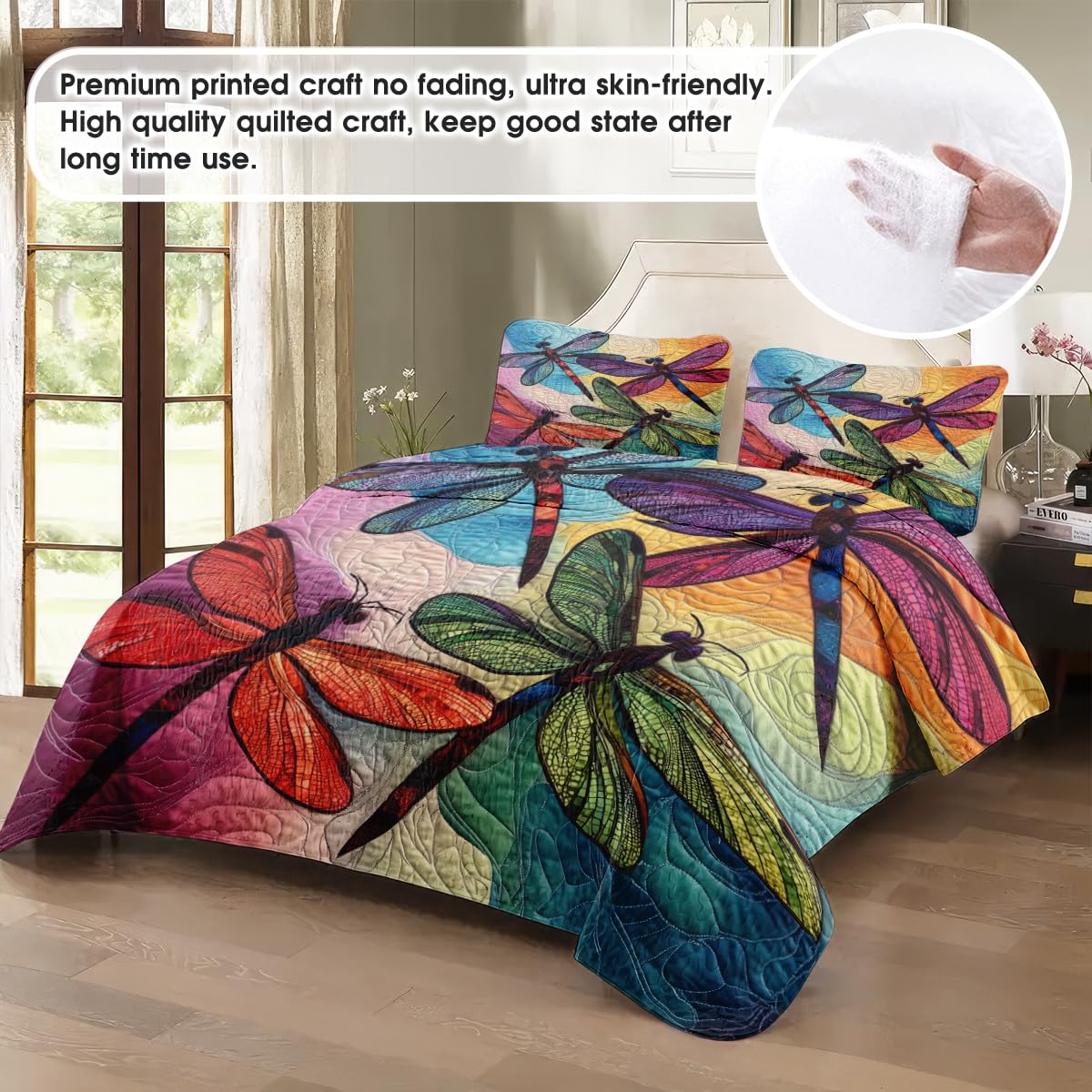 LUSHIS Patchwork Quilt Set, Patchwork Throw Bedspread Bed Sets - Animals Coverlet Sets All Season Soft Microfiber Lightweight Bedding Set (Dragonfly #3)