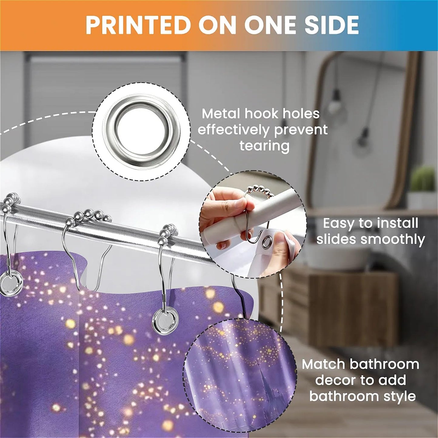 TANGXUNFA Purple Nighttime Landscape Shower Curtain for Bathroom, Water-Resistant Long Shower Curtain Set 72x72 Inch with Metal Grommets and 12 Metal Hooks