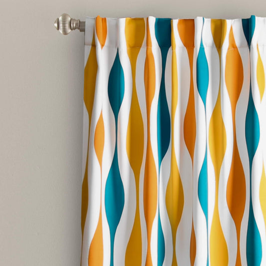 Lush Decor Mid Century Geo Light Filtering Window Curtain Panel Pair, 52" W x 84" L, Turquoise & Orange