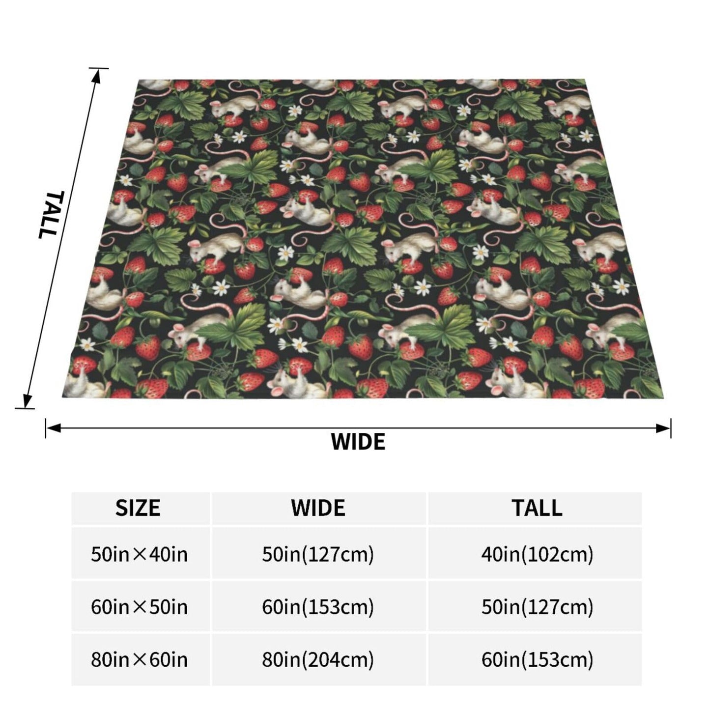 Cute Rat Blanket, Gifts for Women, Mice Strawberry Woodland Mouse Soft Lightweight Throw Blankets for Kids Girls, Travel Bed Living Room Decor, 50x60in