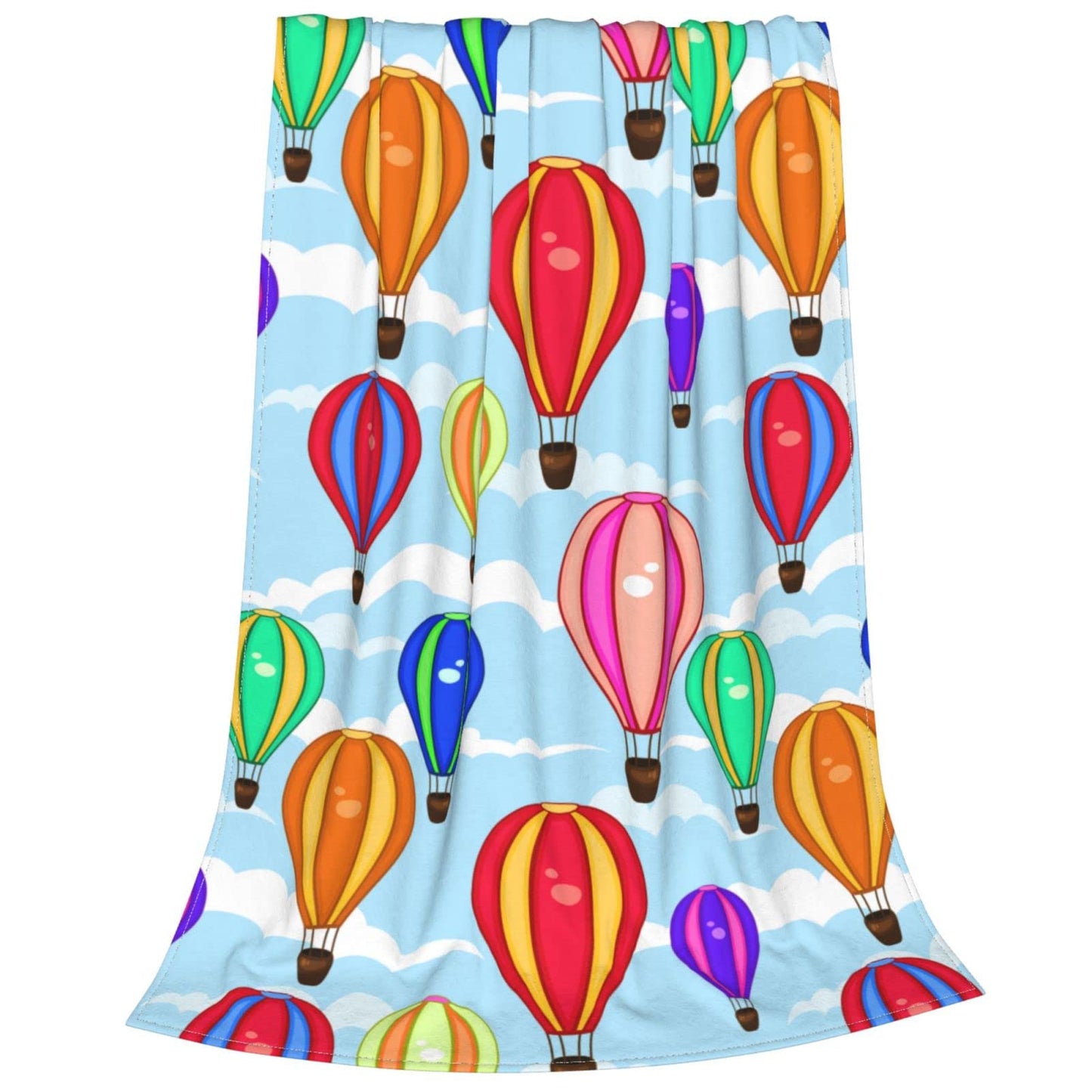 Cartoon Hot Air Balloon Blanket 60"x80" - Ultra Soft Flannel Throw for Adults & Kids - Playful Cloud & Balloon Print - Lightweight Plush Blanket for Bed, Sofa & Home Decorations