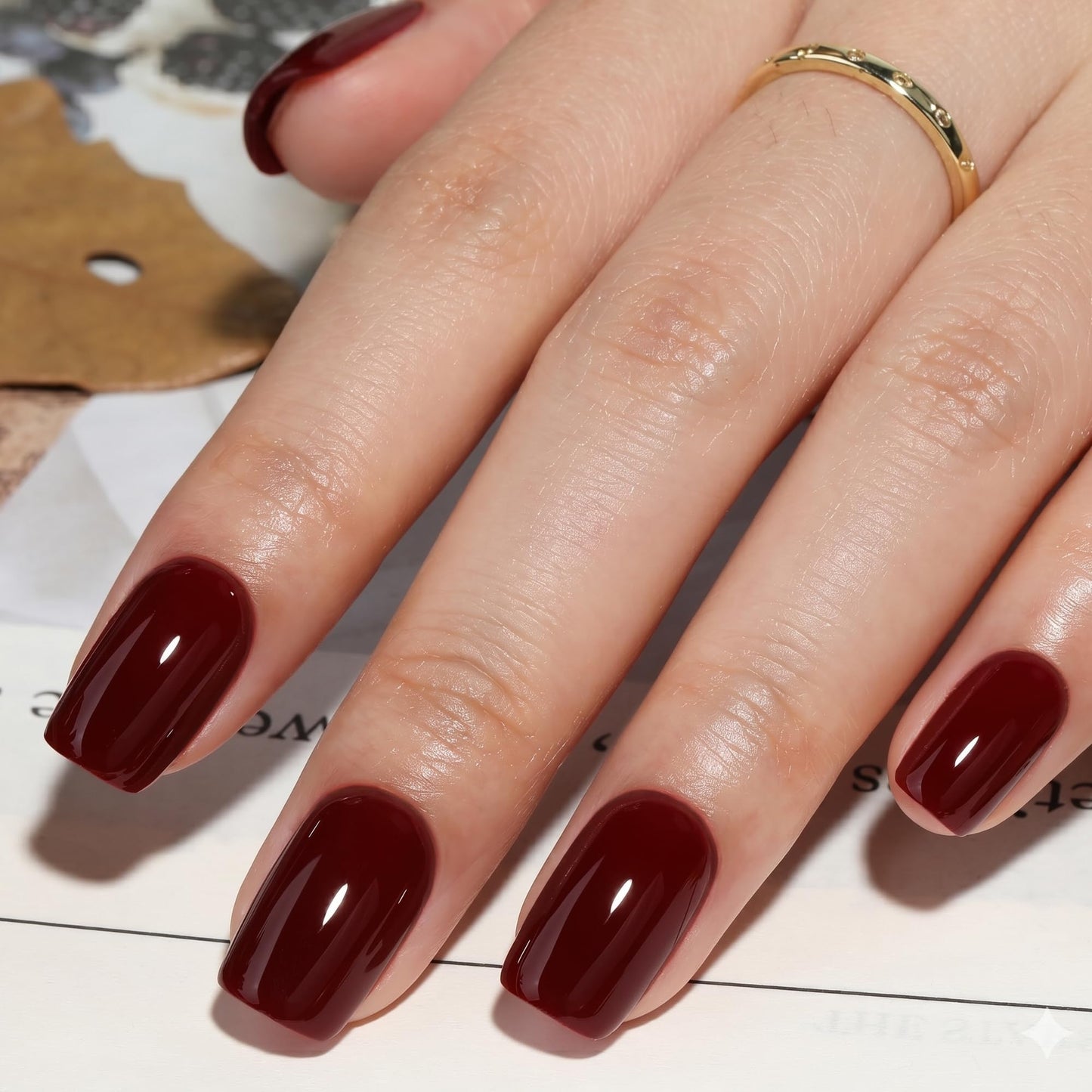 UNA GELLA Press On Nails Square - 32Pcs 16 Sizes Deep Burgundy Cherry Fake Nails with Glue and Adhesive Tabs, Reusable Glue On Nails Press Ons Kit for Women Manicure