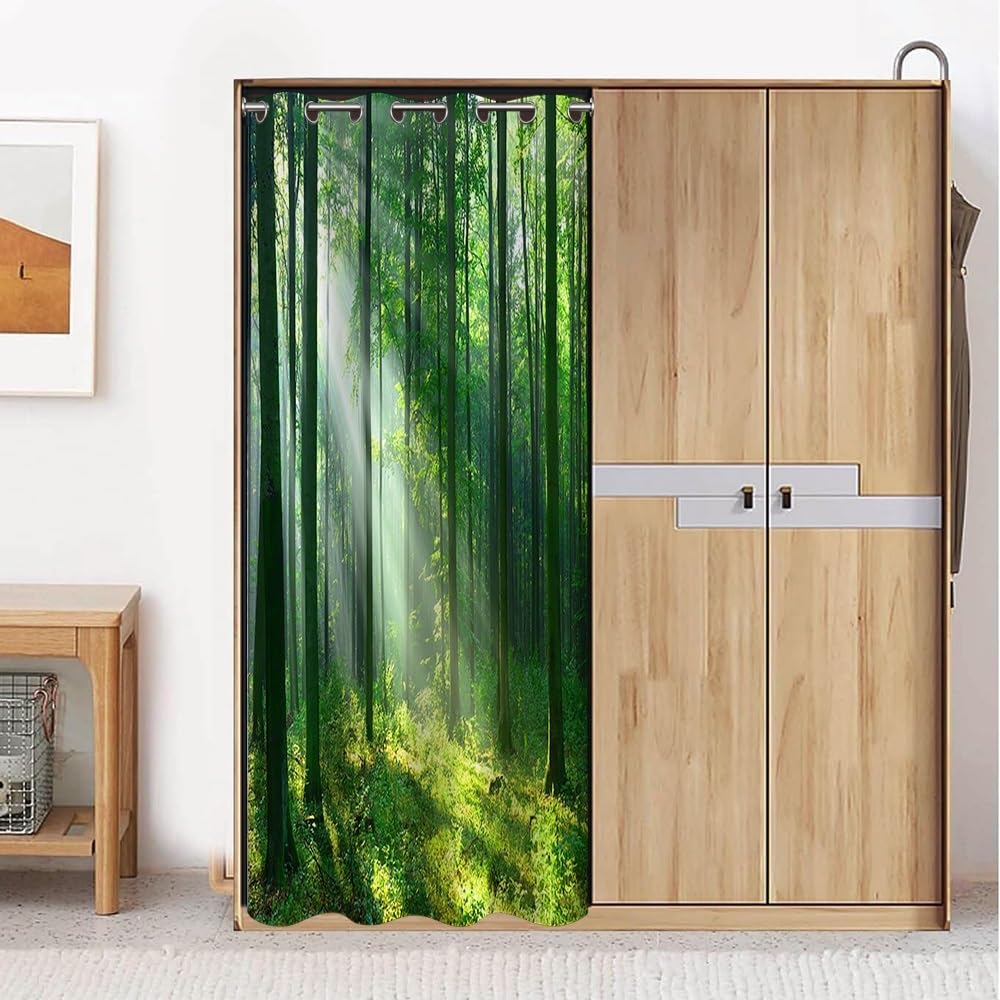 Spring Forest Door Curtains for Doorway Privacy National Forest Park Plants Lush Tree Sunshine Nature Scenery Closet Door Cover Curtain for Bedroom Living Room 47x79 Inch,1 Panel