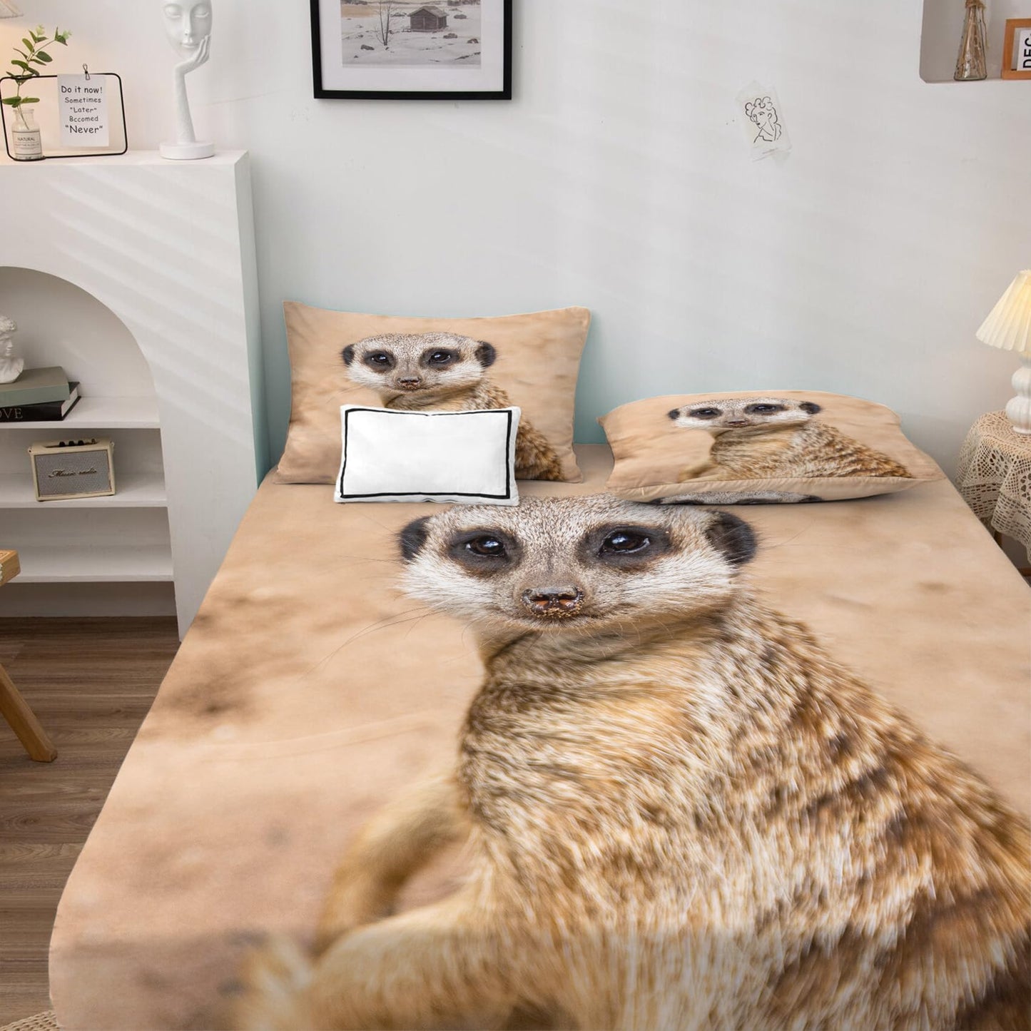 THYUNQ Meerkat Sheets Full Size Bed, 3D Animal Pattern Bedding Sheets & Pillowcases - 16 Inch Deep Pocket, Super Soft Microfiber Printed Sheet Set 4 Piece