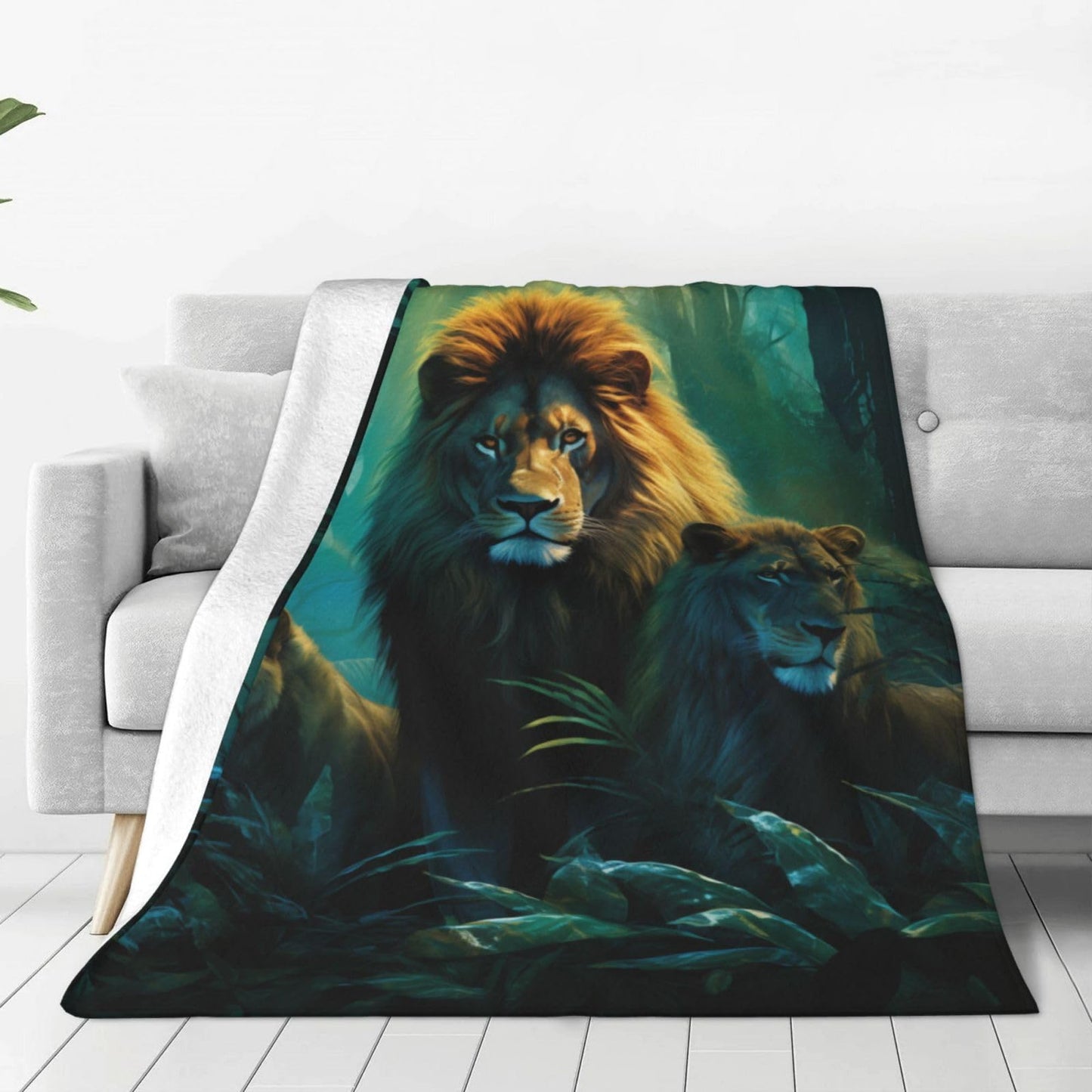 Turamurra Lion Throw Blanket Gifts for Girls Women Flannel Fleece Forest Lion Blanket Soft Warm Blankets for Bed Sofa Home Decor 50"x60"