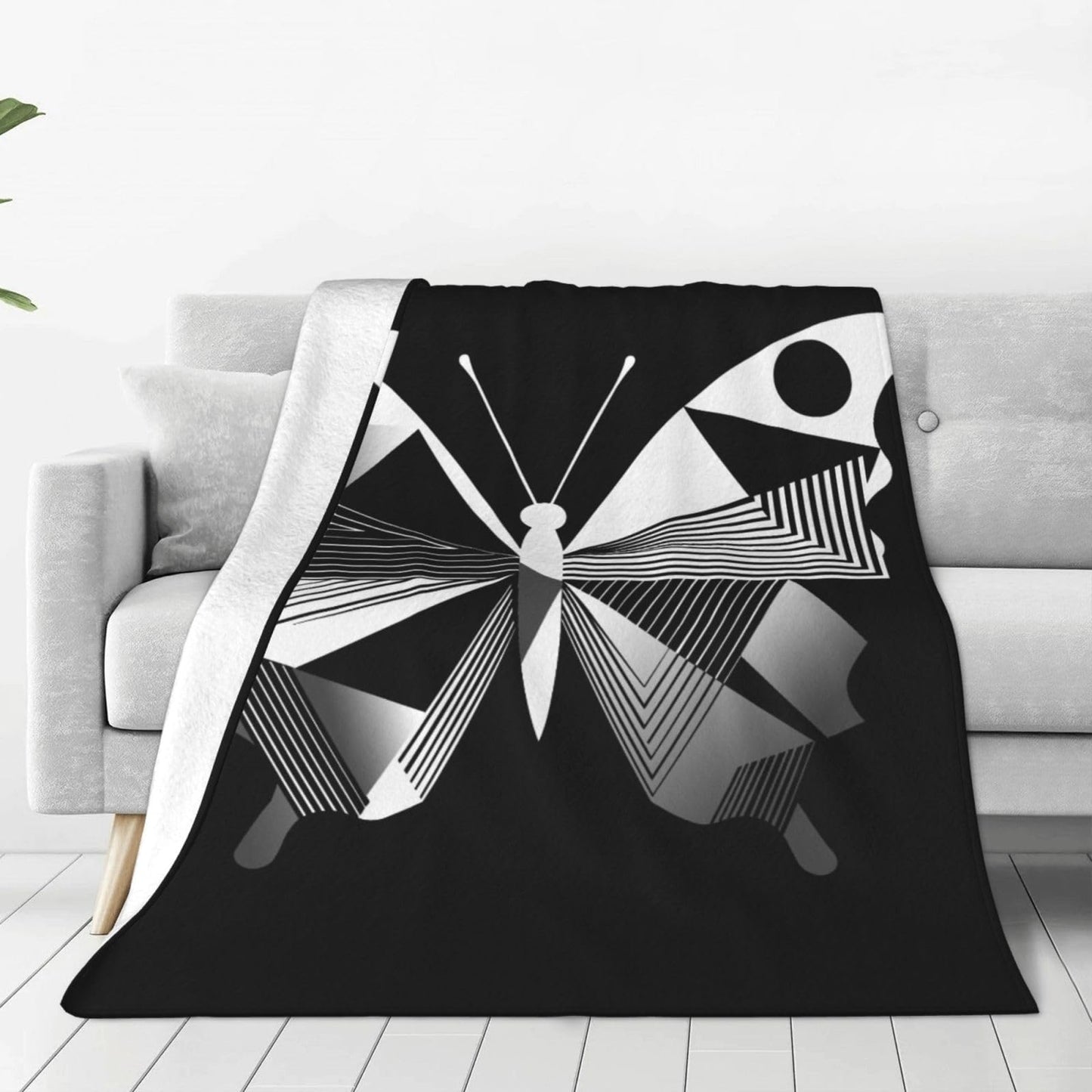 绘制蝴蝶图 Theme Throw Blanket, Cozy Flannel Fleece Winter Blankets for Bed Sofa and Couch50 x40