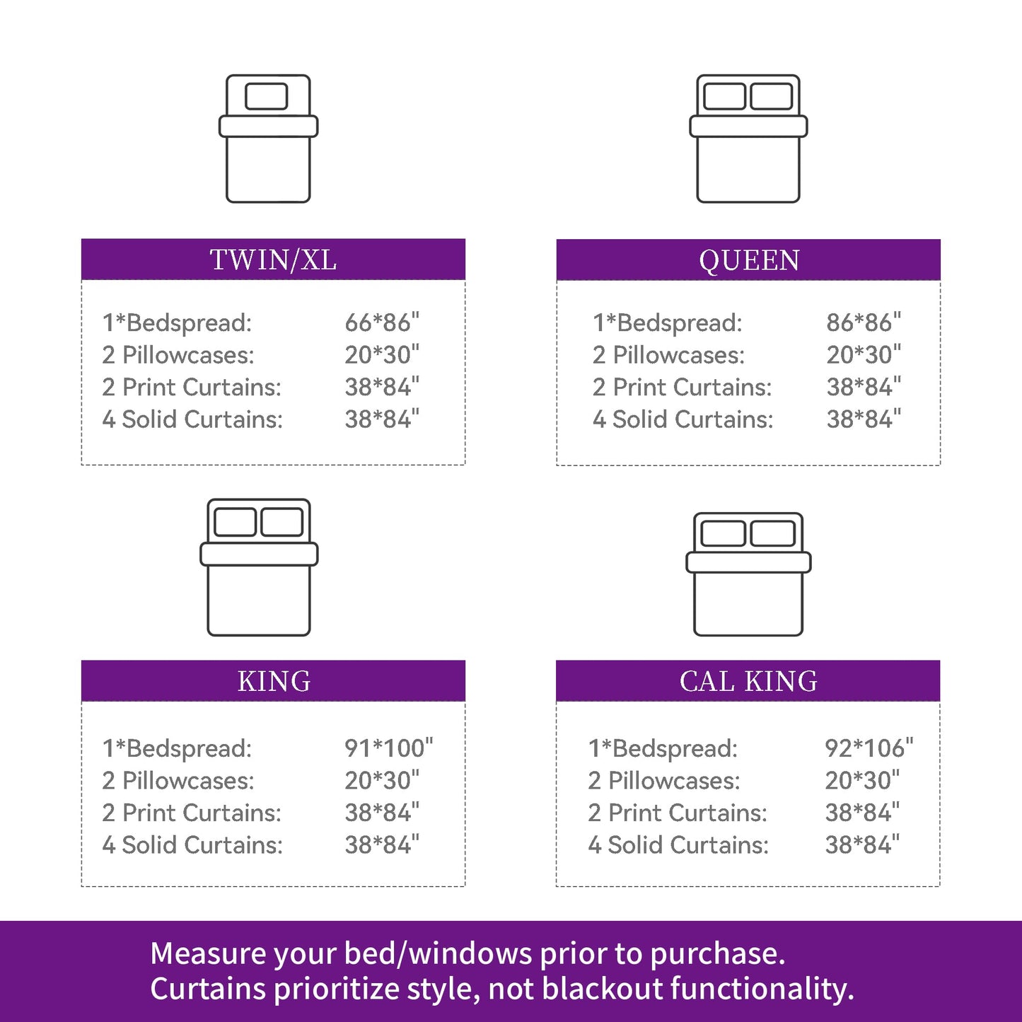 Deepsleep King Bedspread Set 9 Pieces, All Season Luxury Bed in a Bag for Bedroom, with 2 Pillowcases and 6 Curtains, Ultra-Soft Microfiber for Complete Bedroom Decor, Purple Gardenia Flower