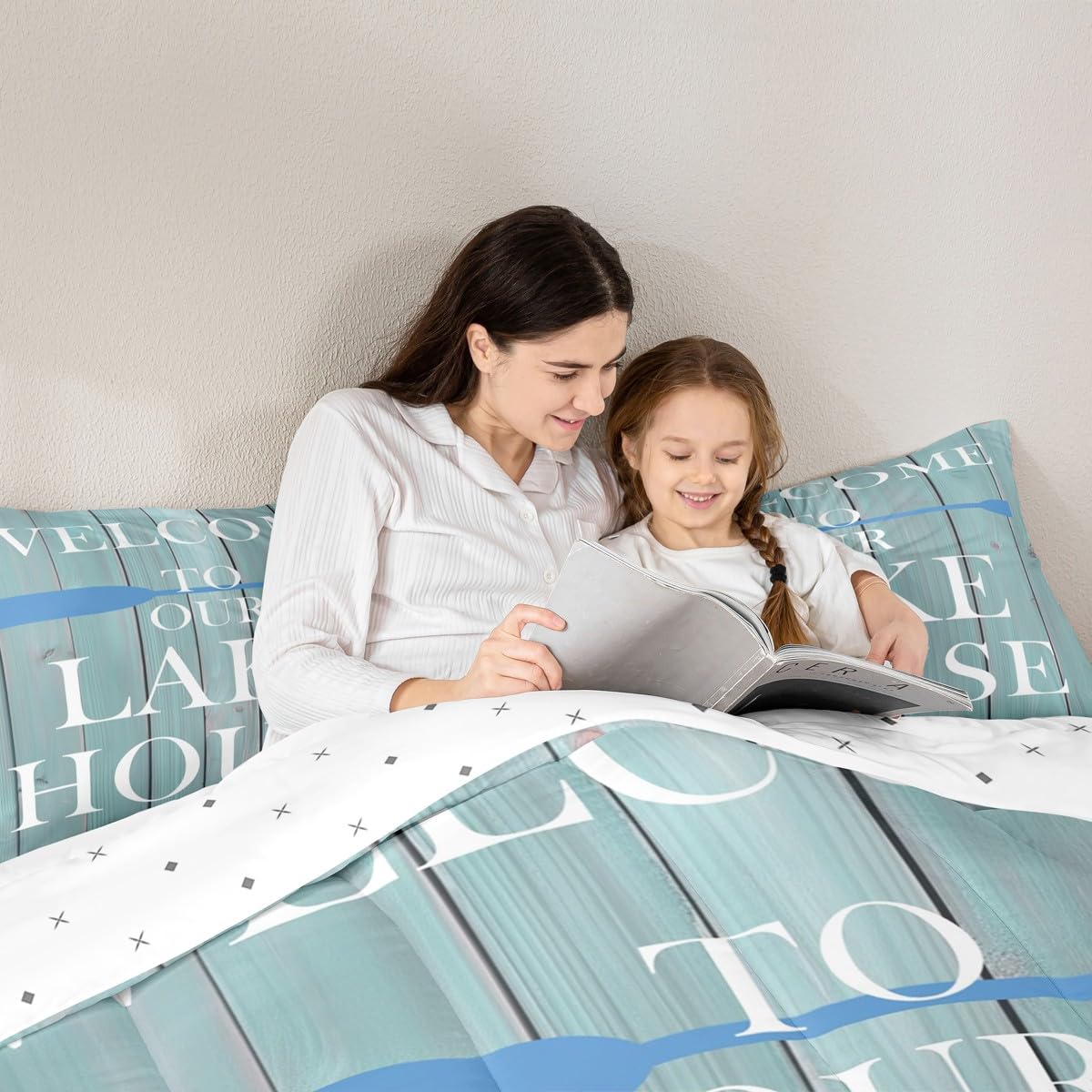 Lake House Comforter Set Queen Size, Rustic Cabin Farmhouse Style Bedding Set 3pcs, Retro Wooden Plank Lake Theme Down Comforter for All Season, Kids Boys Girls Room Decor, 2 Pillowcases, No Sheets