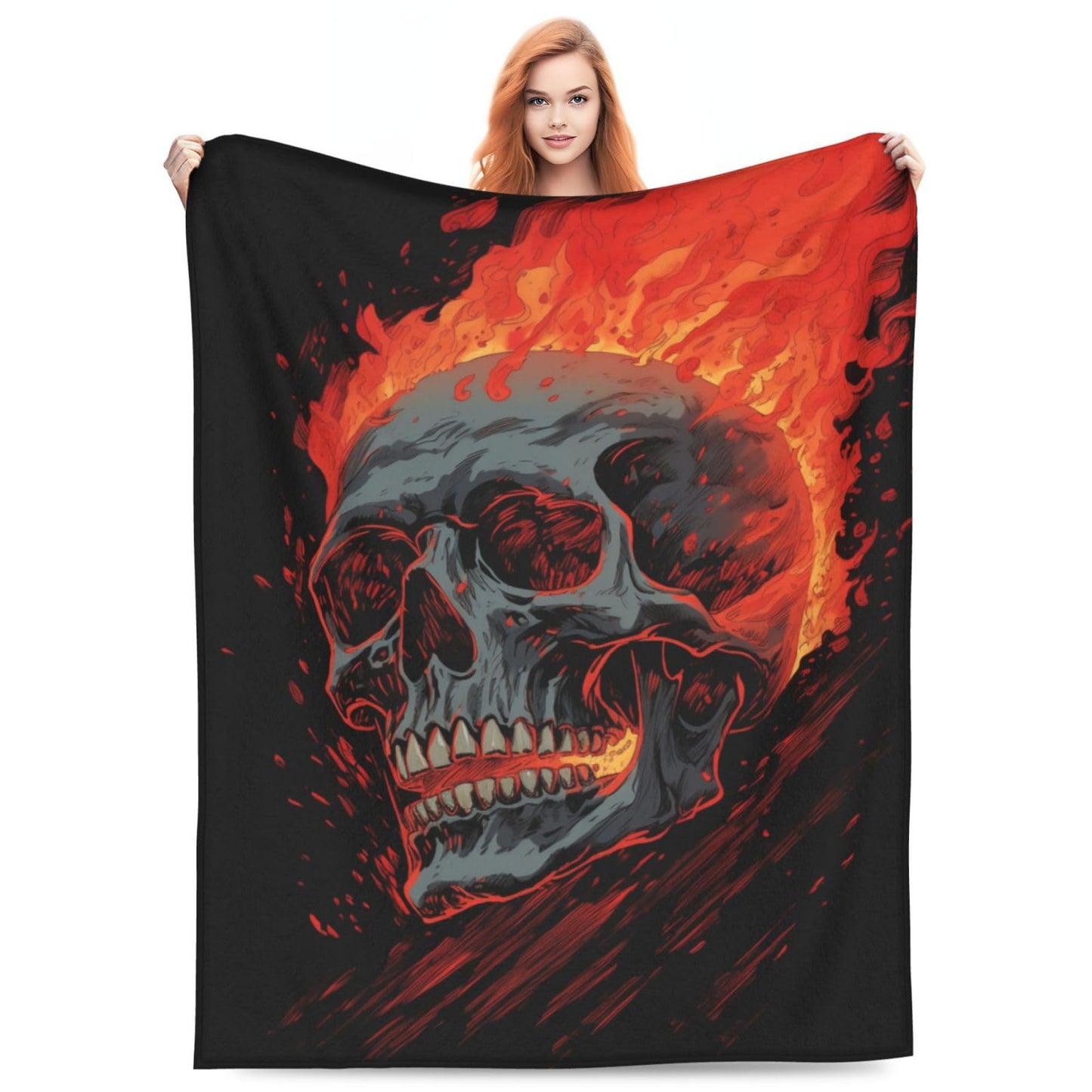 amepay Gothic Skull on Fire Blanket Gifts for Adults Women Men Skeleton Flannel Throw Blankets Soft Fuzzy Lightweight for Home Decor Couch Bed Sofa 50x40 Inches