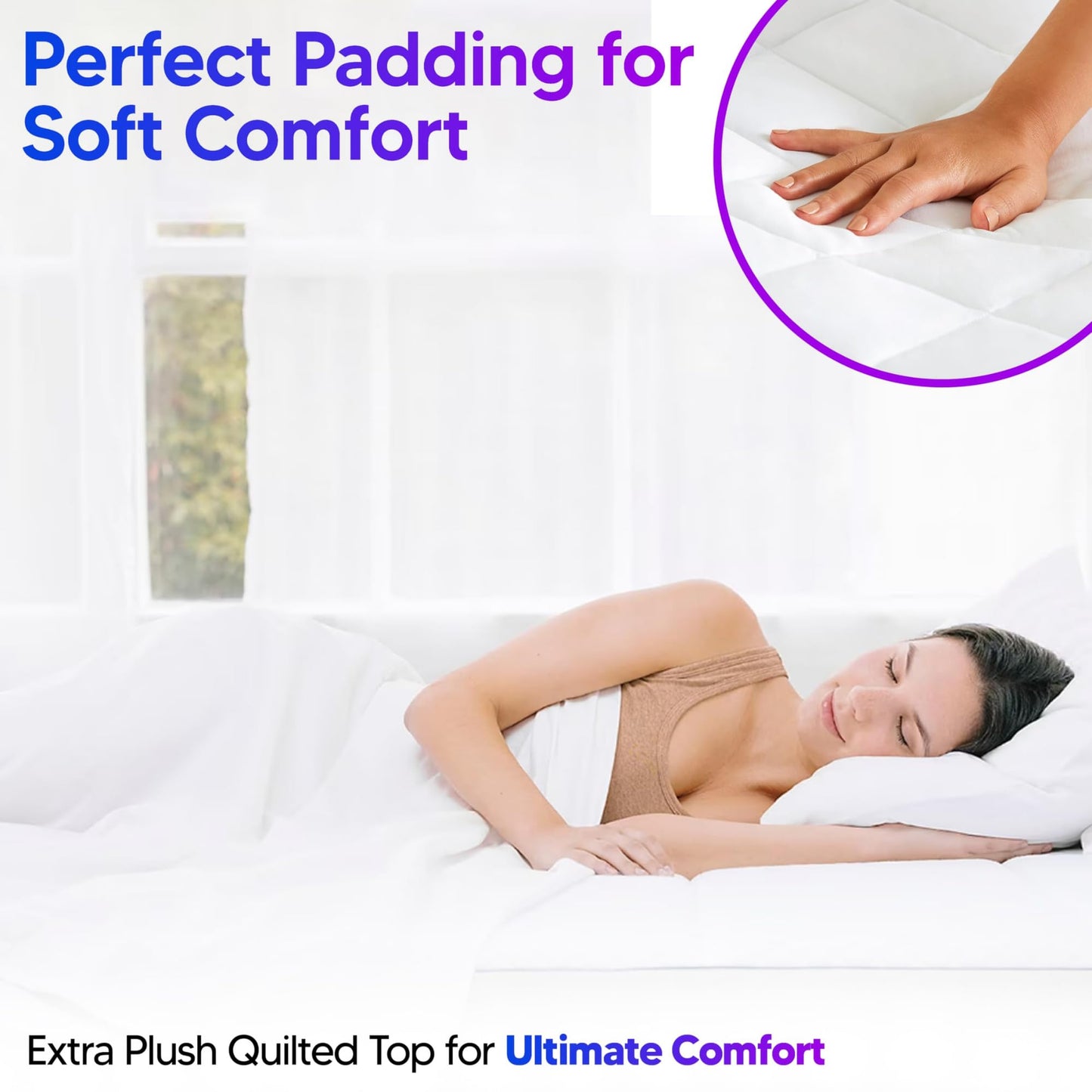 Express Supplies Quilted Fitted Waterproof Mattress Pad - 15 Inch Deep, Non-Allergic, Hollow Fibre Polyester Filling - Machine Washable Mattress Pad, Elastic Fitted Mattress Topper (Queen Pad)