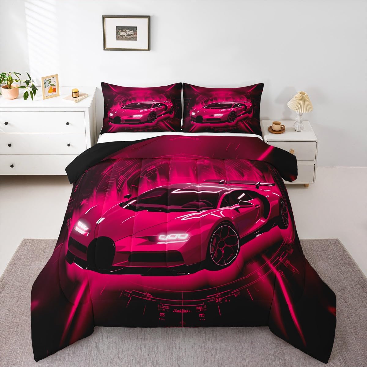 jejeloiu Boys Racing Car Bedding Set Soft for Boys Girls, Race car Comforter Set Twin Size Automobile Duvet Quilt Microfiber Extreme Sports Bedroom Decor 2 Pcs with 1 Pillow Cases